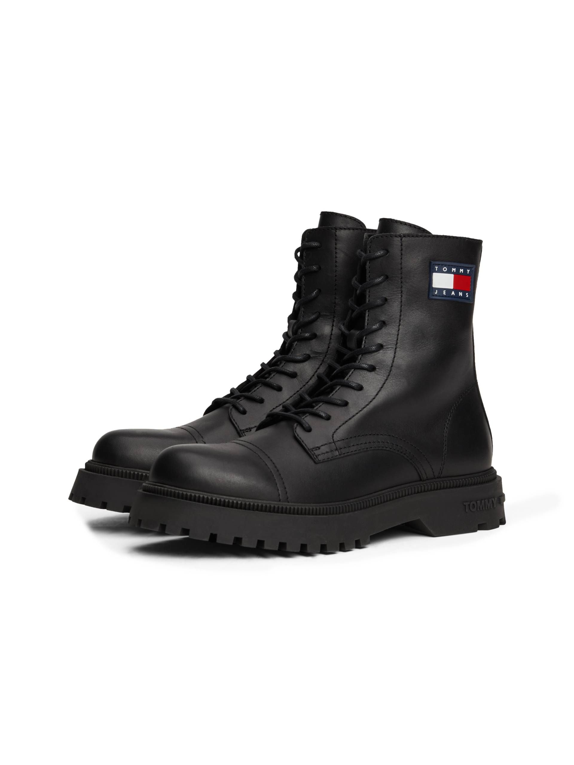 Tommy Jeans Schnürboots »TJM LACE UP MID BOOT SMOOTH«, Blockabsatz, Herbstmode, Schnürstiefelette mit seitlichem Logoflag von TOMMY JEANS