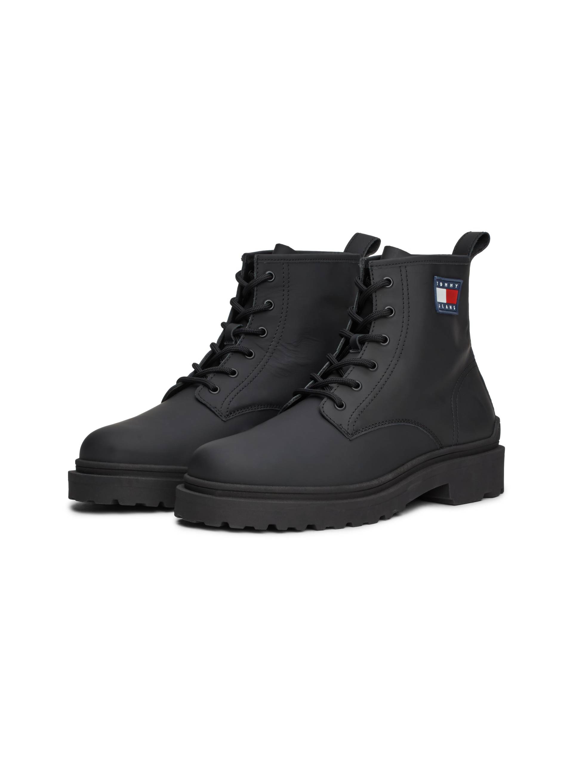 Tommy Jeans Schnürboots »TJM LEATHER LACE UP BOOT«, Blockabsatz, Schnürstiefelette mit seitlicher Logoflag von TOMMY JEANS