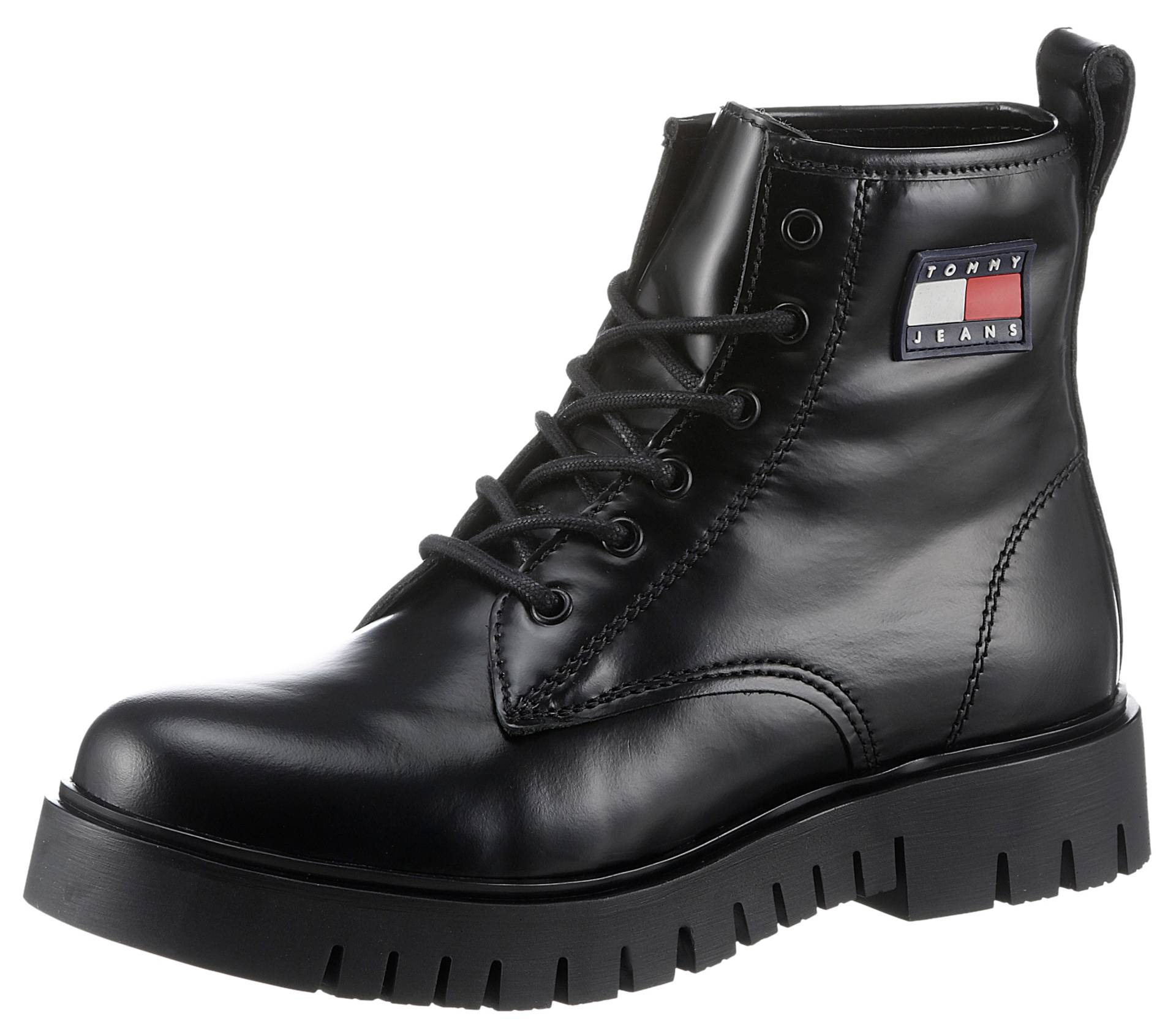 Tommy Jeans Schnürboots »TJW LACE UP BOOT«, Blockabsatz, Plateau, Schnürstiefelette, Chunky Boots, Logoaufnäher von TOMMY JEANS