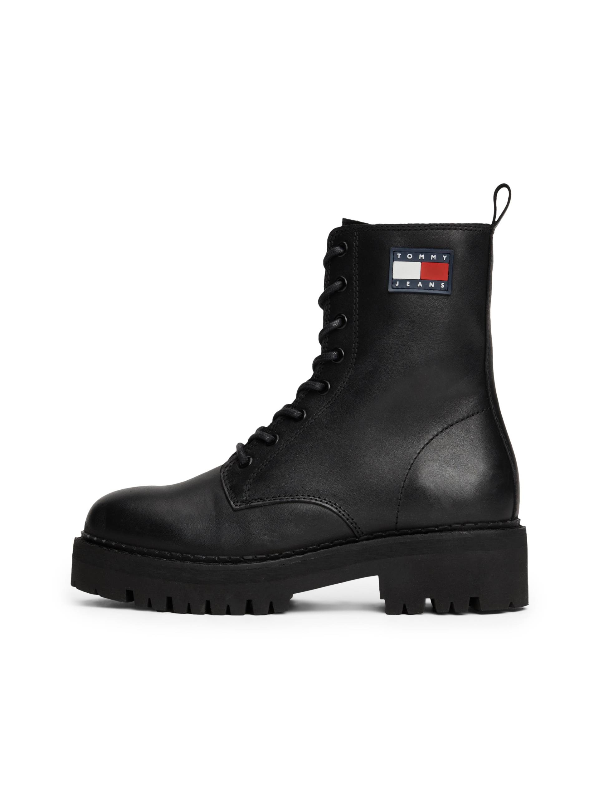 Tommy Jeans Schnürboots »TJW URBAN LACE UP BOOT«, Blockabsatz, Schnürstiefelette, Chunky Boots, seitliche Logoflagge von TOMMY JEANS