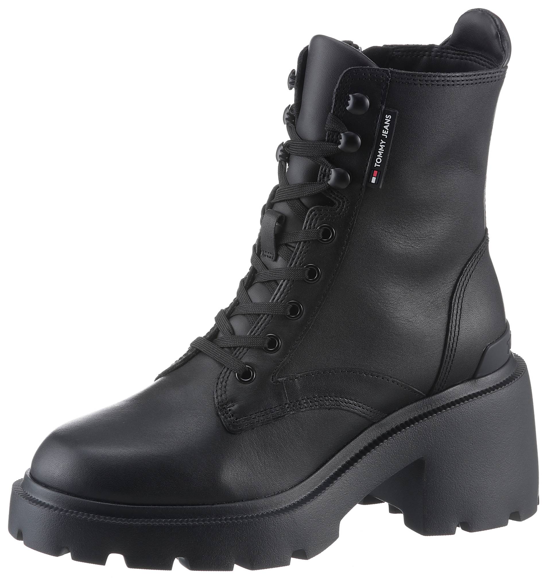 Tommy Jeans Schnürstiefelette »TJW MID HEEL BOOT LEATHER«, Blockabsatz, Plateau, Schnürboots, Chunkyboots mit Label von TOMMY JEANS