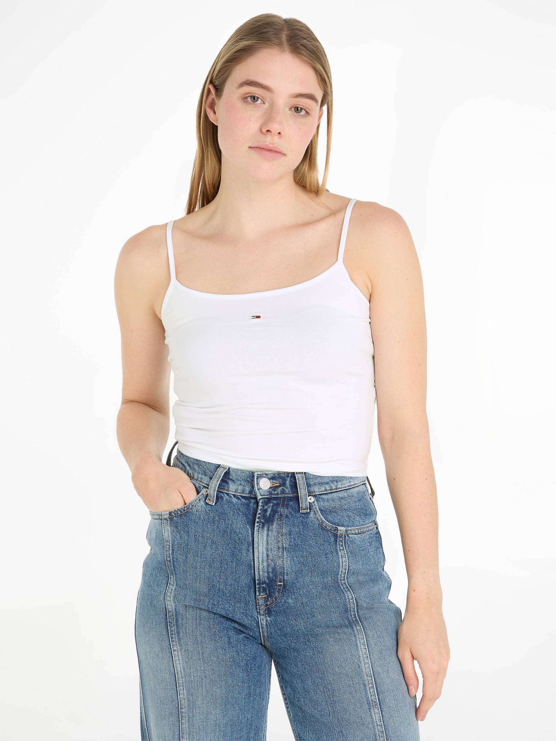 Tommy Jeans Spaghettitop »Crop Essential Strap Tank Top, kurz«, mit verstellbaren Spaghettiträgern Marken Logo von TOMMY JEANS