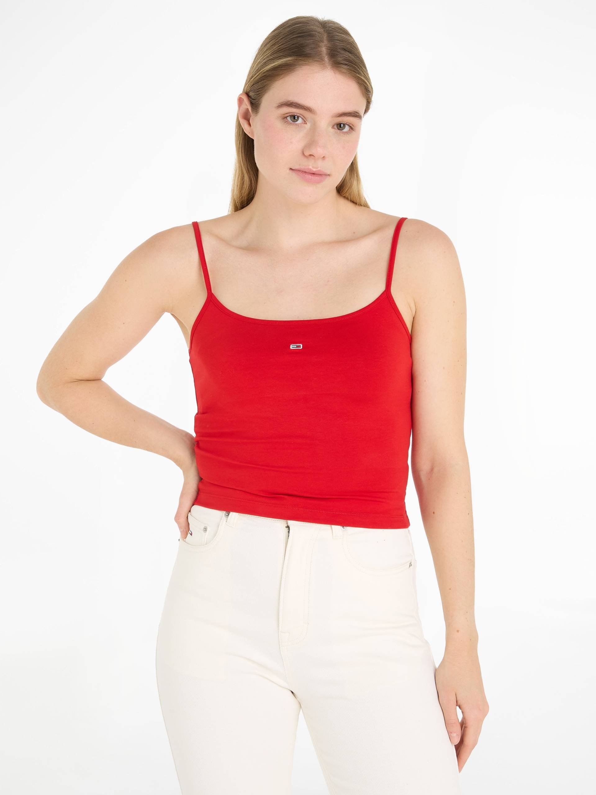 Tommy Jeans Spaghettitop »Crop Essential Strap Tank Top, kurz«, mit verstellbaren Spaghettiträgern Marken Logo von TOMMY JEANS