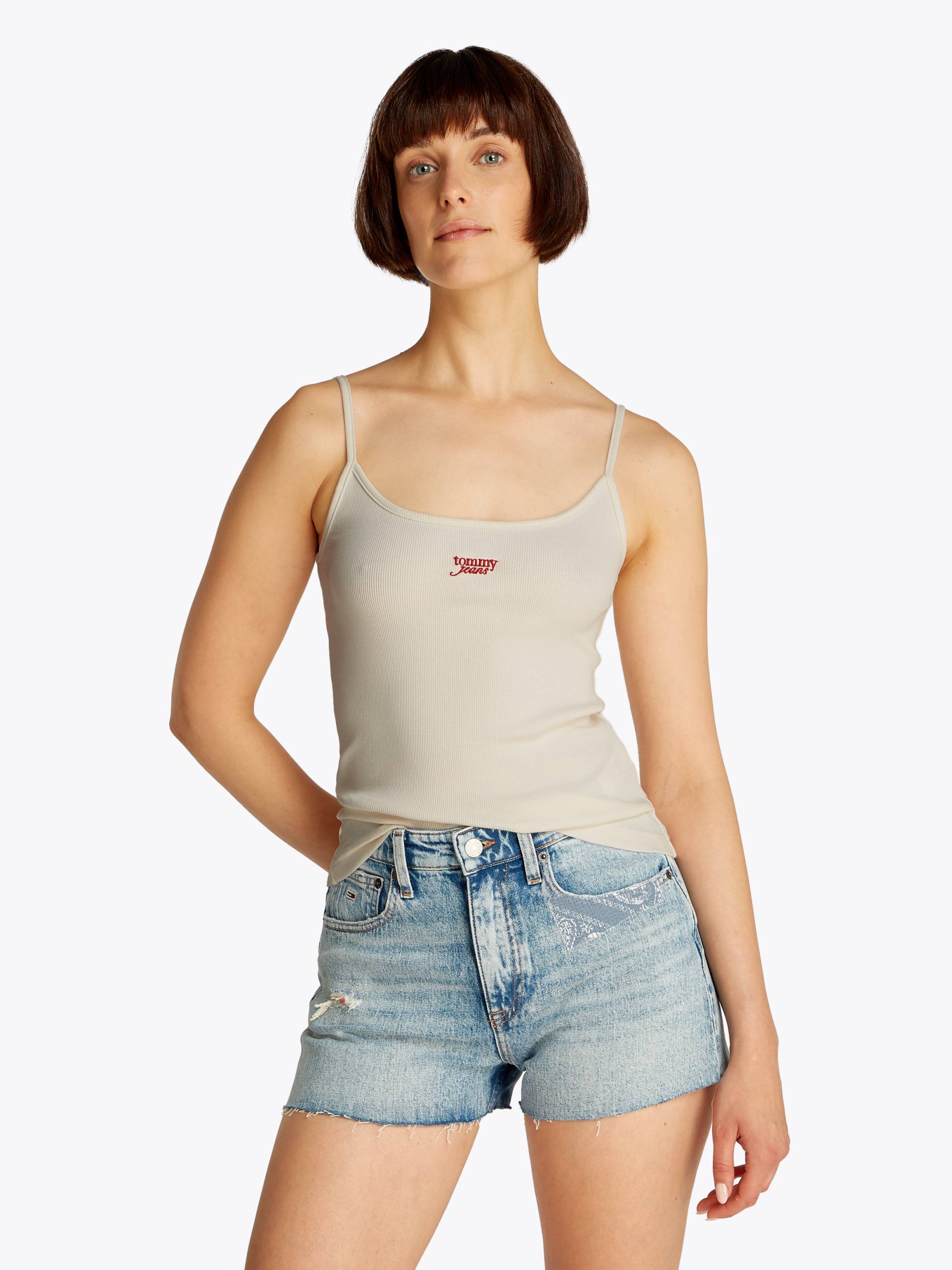 Tommy Jeans Spaghettitop »TJW SCRIPT STRAPPY TOP«, in Rippoptik, mit Logoschriftzug Tommy Jeans Spaghettitop »TJW SCRIPT STRAPPY TOP«, in Rippoptik, mit Logoschriftzug von TOMMY JEANS