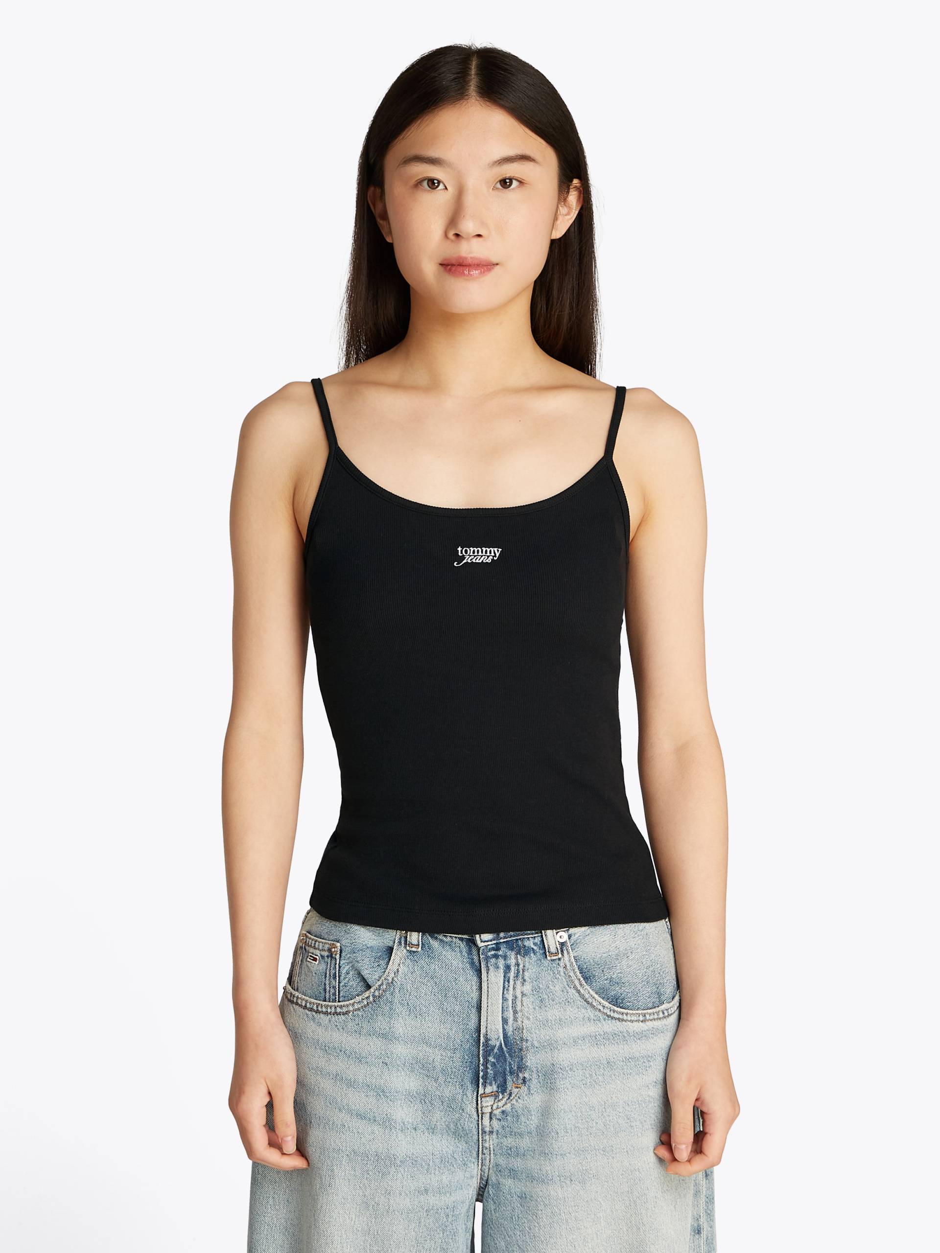 Tommy Jeans Spaghettitop »TJW SCRIPT STRAPPY TOP«, in Rippoptik, mit Logoschriftzug von TOMMY JEANS