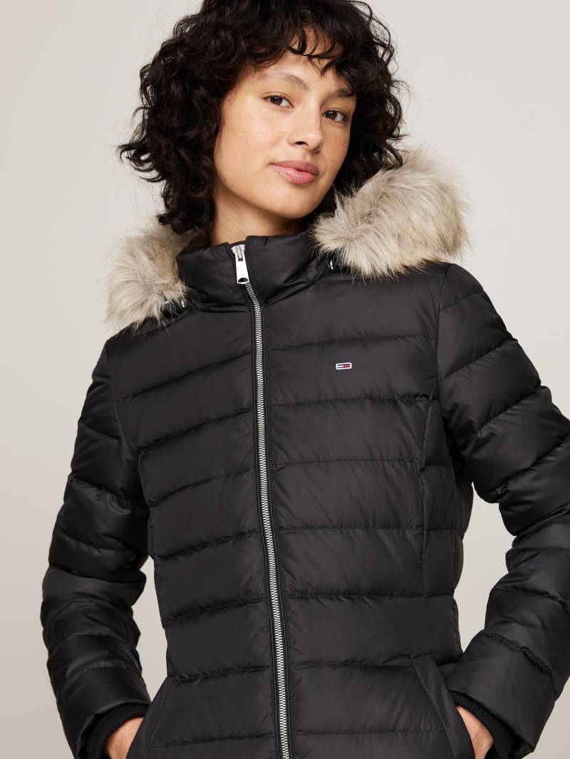 Tommy Jeans Steppmantel »TJW ESSENTIAL HOODED DOWN COAT«, mit Fellimitat, Logostickerei von TOMMY JEANS