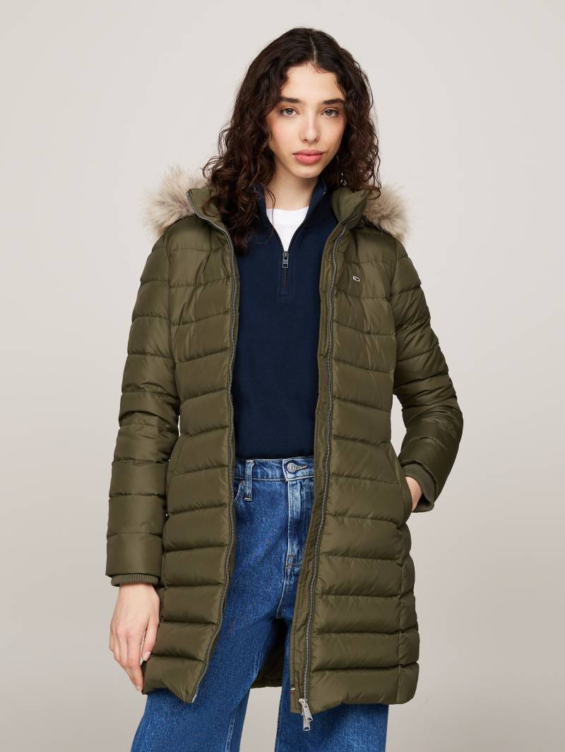 Tommy Jeans Steppmantel »TJW ESSENTIAL HOODED DOWN COAT«, mit Fellimitat, Logostickerei von TOMMY JEANS