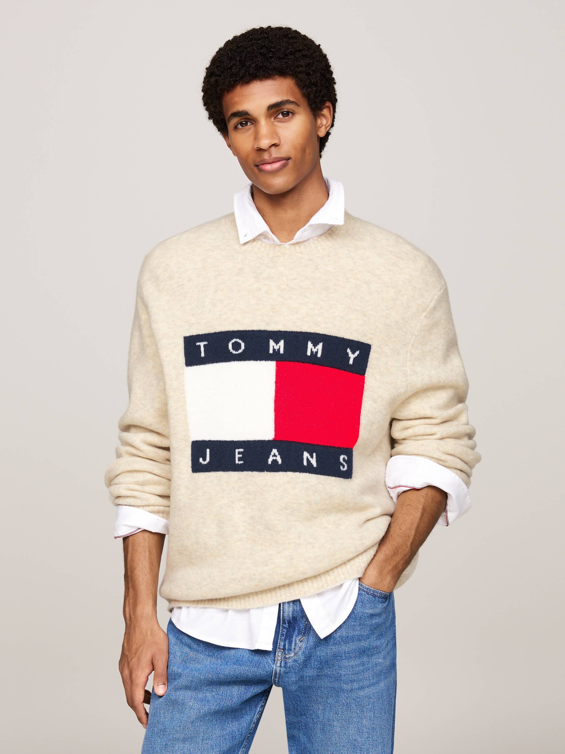 Tommy Jeans Strickpullover »TJM REG MELANGE FLAG SWEATER«, mit 'Rundhalsauschnitt von TOMMY JEANS