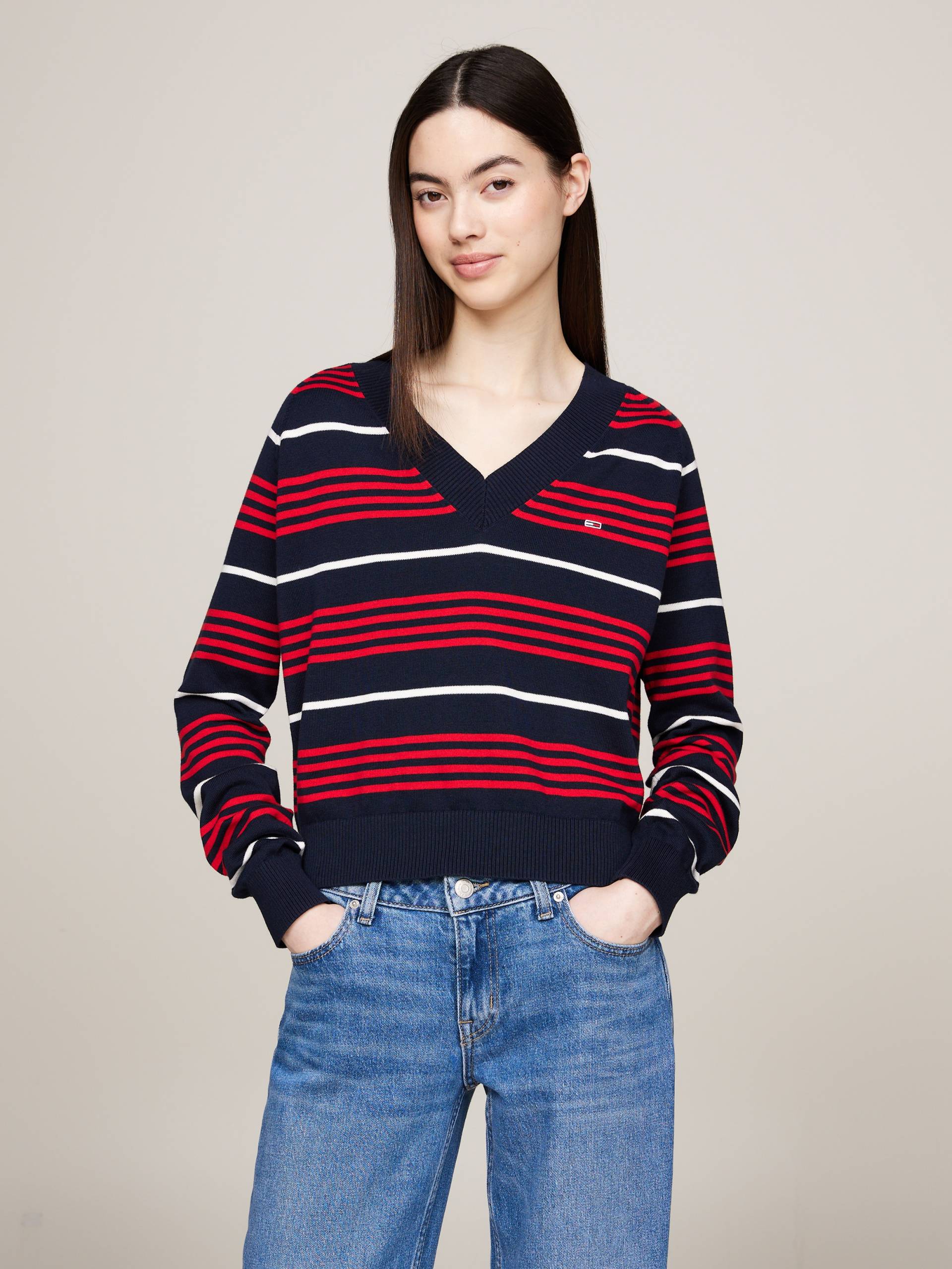 Tommy Jeans Strickpullover »TJW V-NECK STRIPE SWEATER«, im Streifendessin von TOMMY JEANS