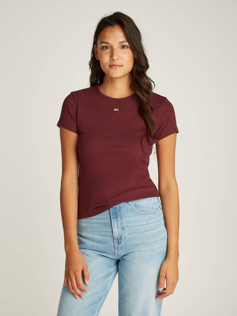 Tommy Jeans T-Shirt »Slim Essential Rib Shirt, Rippshirt Rundhalsshirt«, mit Logostickerei von TOMMY JEANS