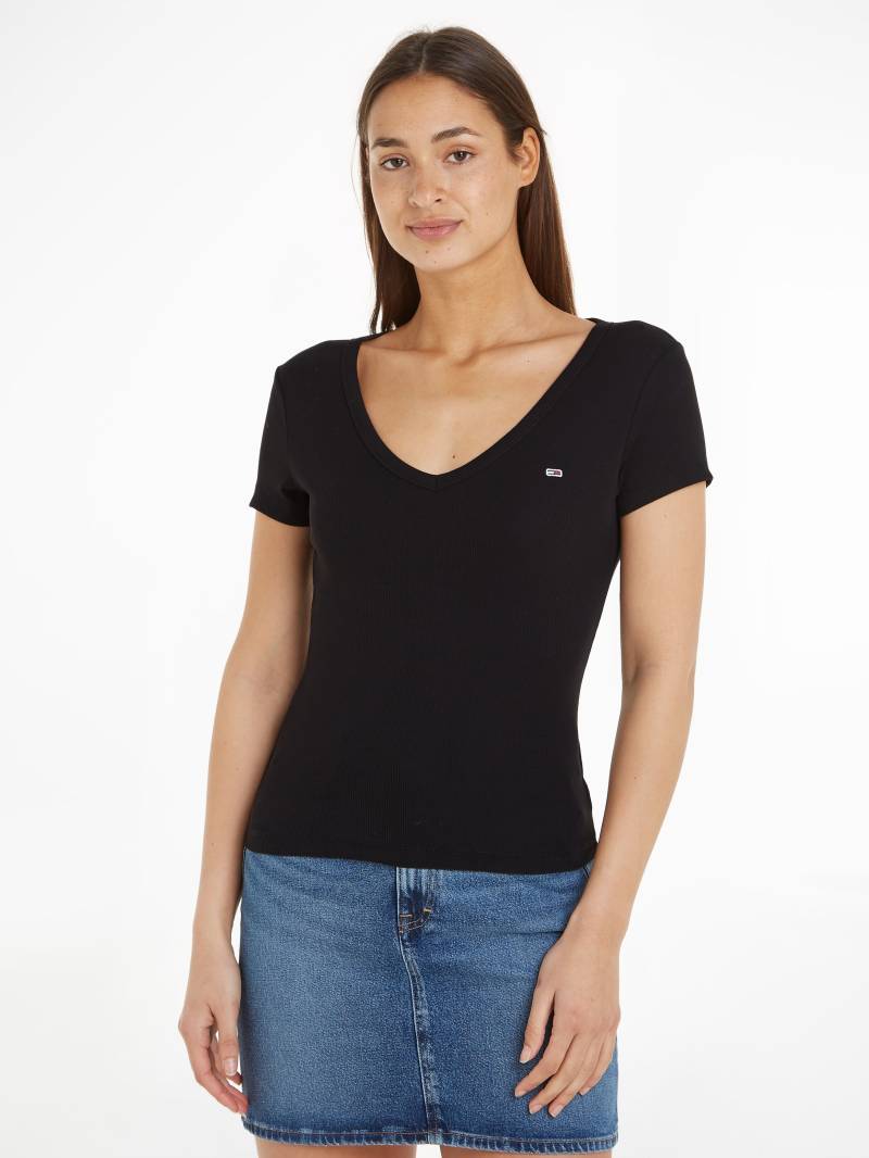 Tommy Jeans T-Shirt »Slim Essential Rib V-Neck Rippshirt«, mit Logostickerei von TOMMY JEANS