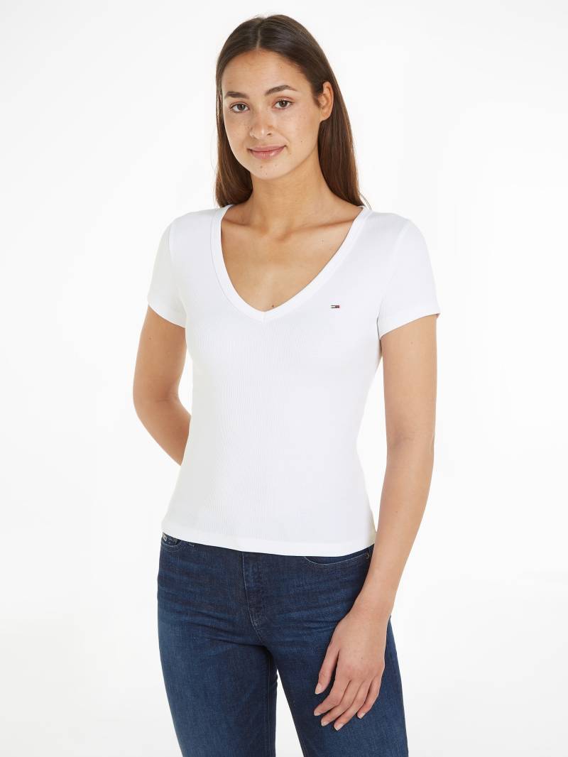 Tommy Jeans T-Shirt »Slim Essential Rib V-Neck Rippshirt«, mit Logostickerei von TOMMY JEANS