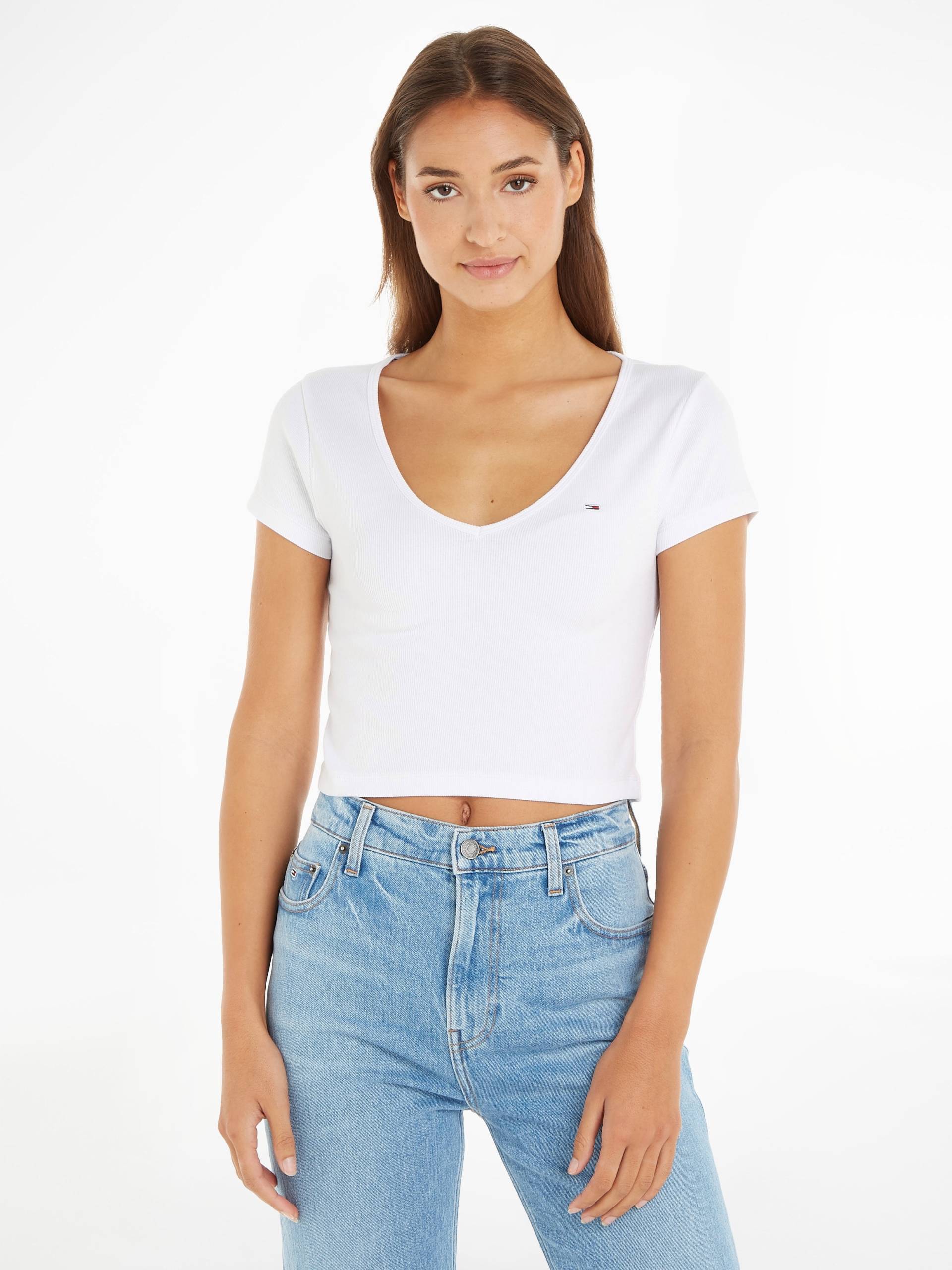 Tommy Jeans T-Shirt »TJW BBY CRP ESSENTIAL RIB V SS«, in Rippoptik von TOMMY JEANS