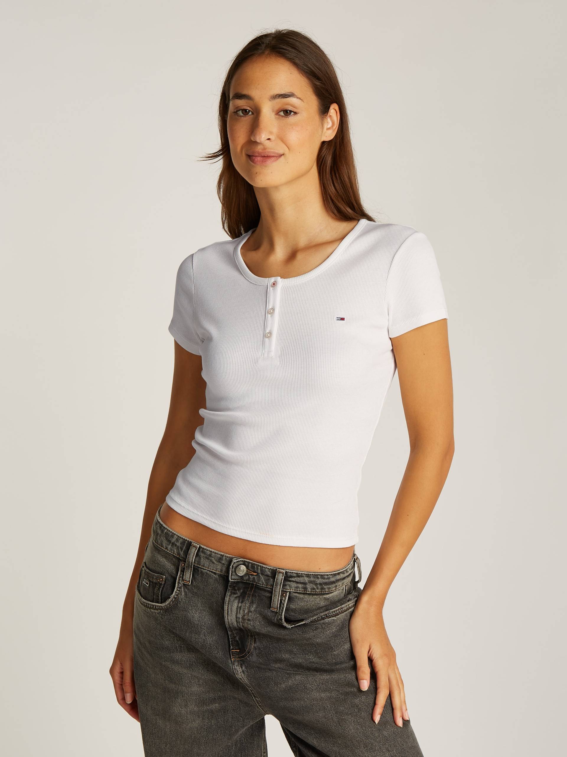 Tommy Jeans T-Shirt »TJW SLIM BUTTON RIB C-NECK SS«, mit Knöpfen von TOMMY JEANS