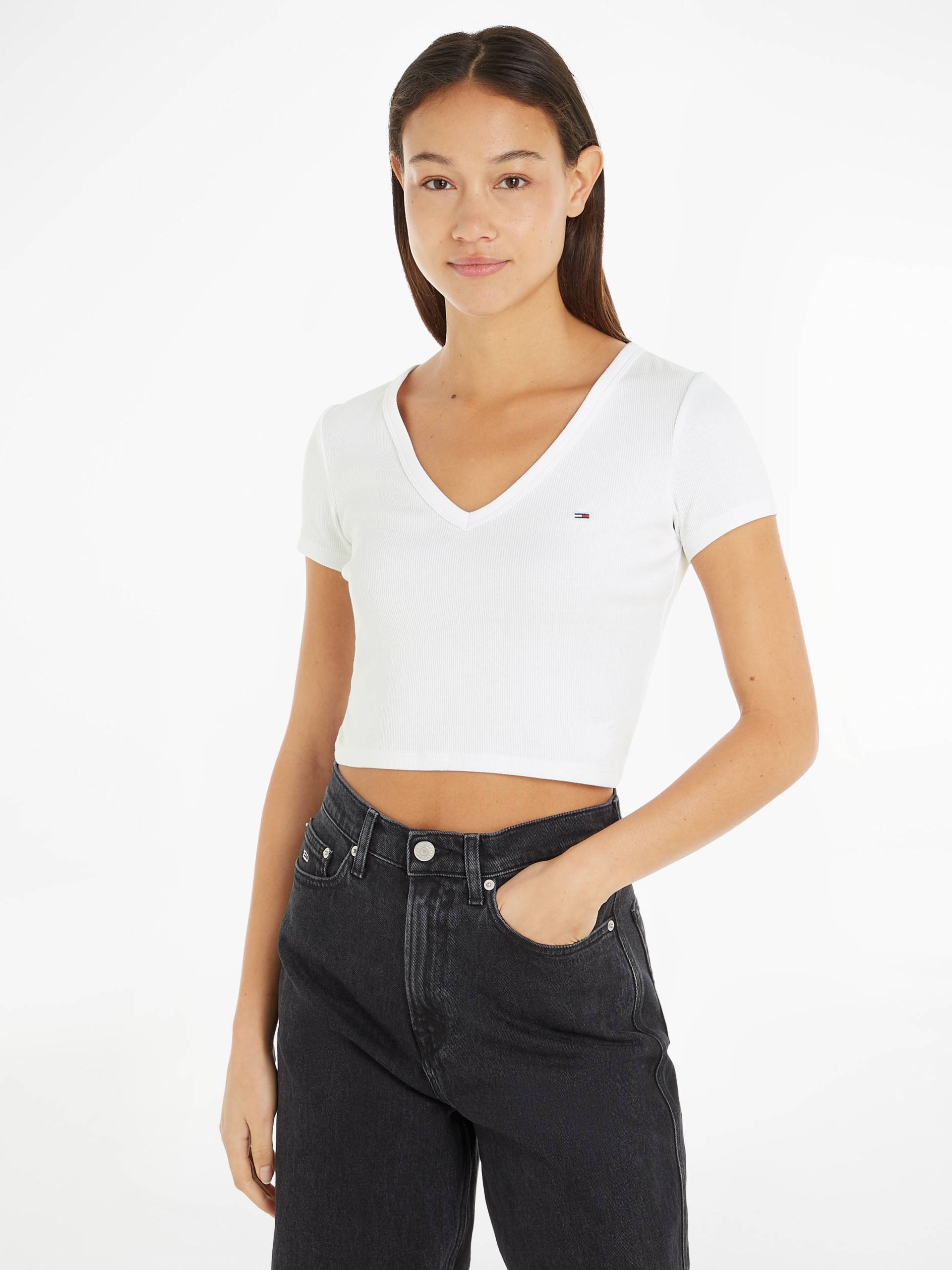 Tommy Jeans T-Shirt »TJW SLIM CRP ESSENTIAL RIB V SS«, in Rippoptik von TOMMY JEANS