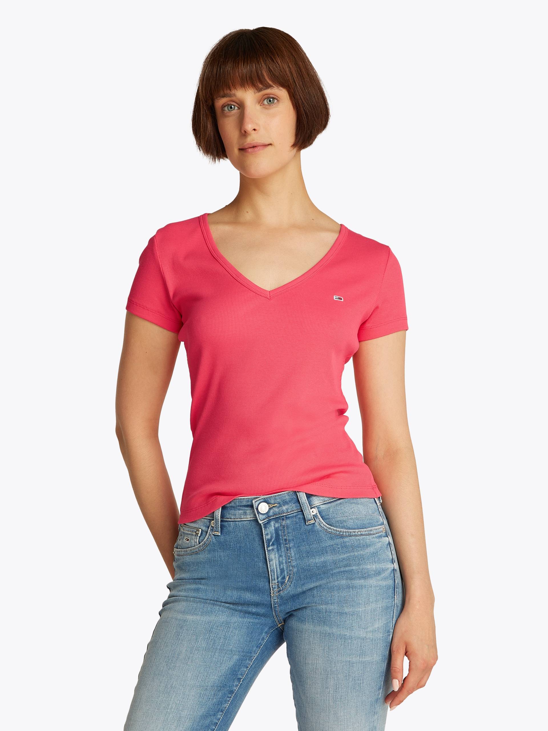 Tommy Jeans T-Shirt »TJW SLIM ESSENTIAL RIB V SS«, mit Logostickerei von TOMMY JEANS