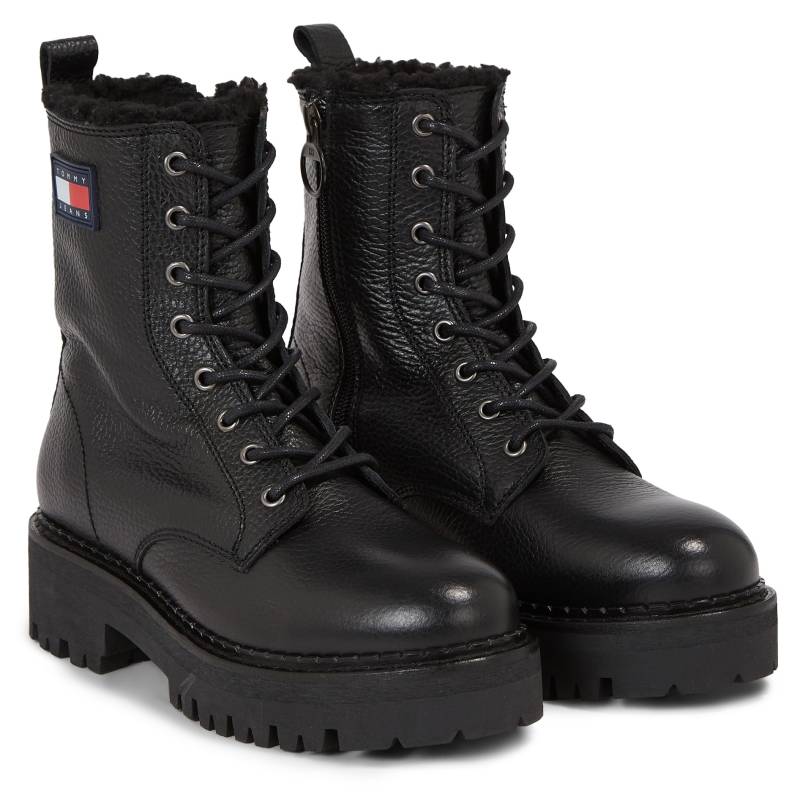 Tommy Jeans Winterstiefelette »TJW URBAN BOOT TUMBLED LTR WL«, Blockabsatz, Plateau, Schnürboots mit seitlicher Logoflagge von TOMMY JEANS