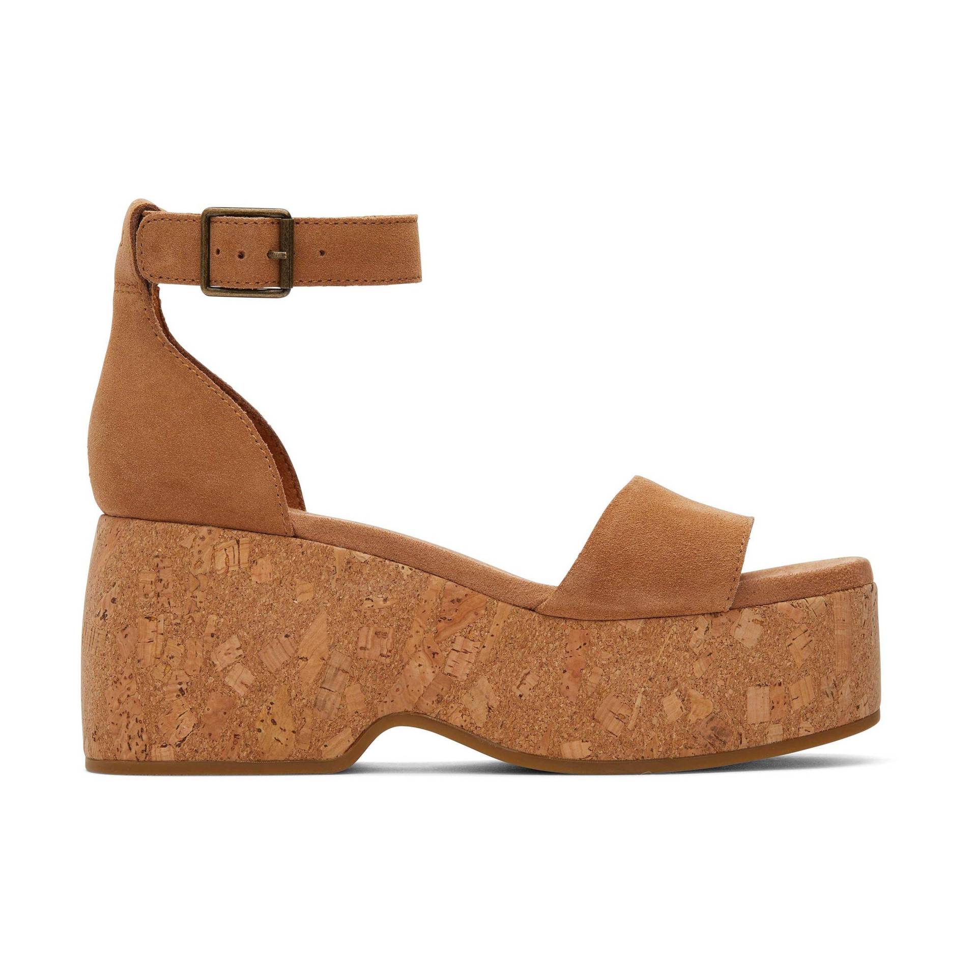 Damen-keilsandalen Aus Dunklem Wildleder Und Kork Laila Damen  35.5 von TOMS