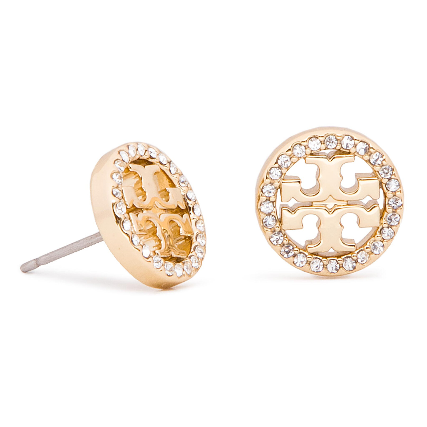 Ohrringe Tory Burch Crystal Logo Circle Stud Earring 53422 Goldfarben von TORY BURCH