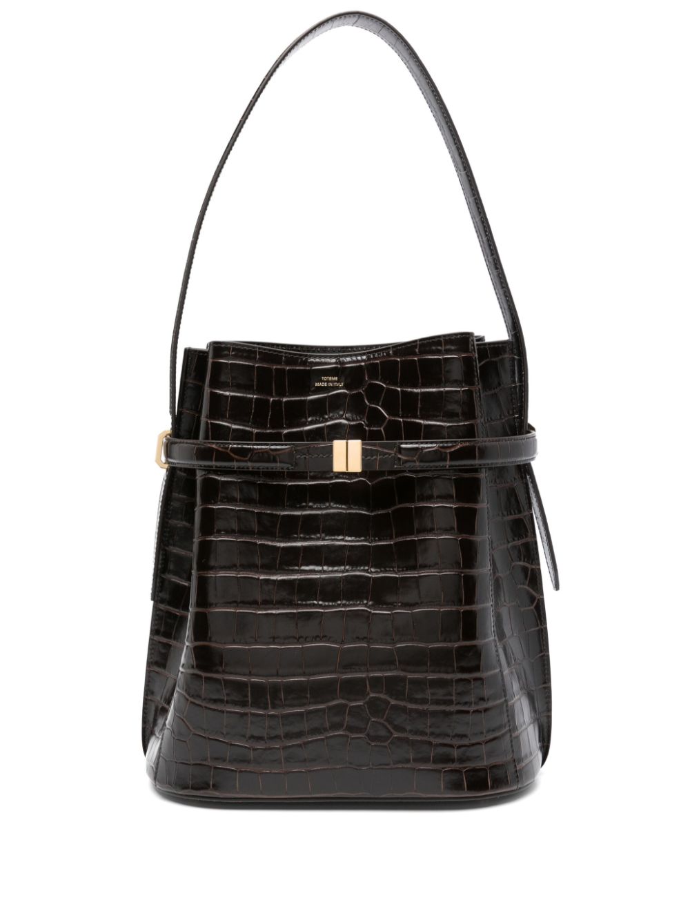 TOTEME belted crocodile-embossed bucket bag - Brown von TOTEME