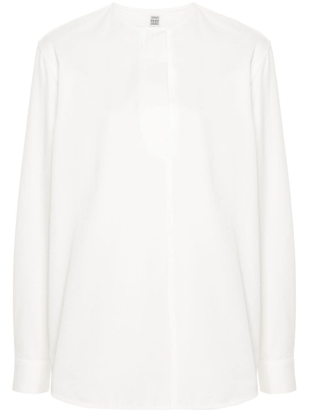 TOTEME collarless twill blouse - White von TOTEME