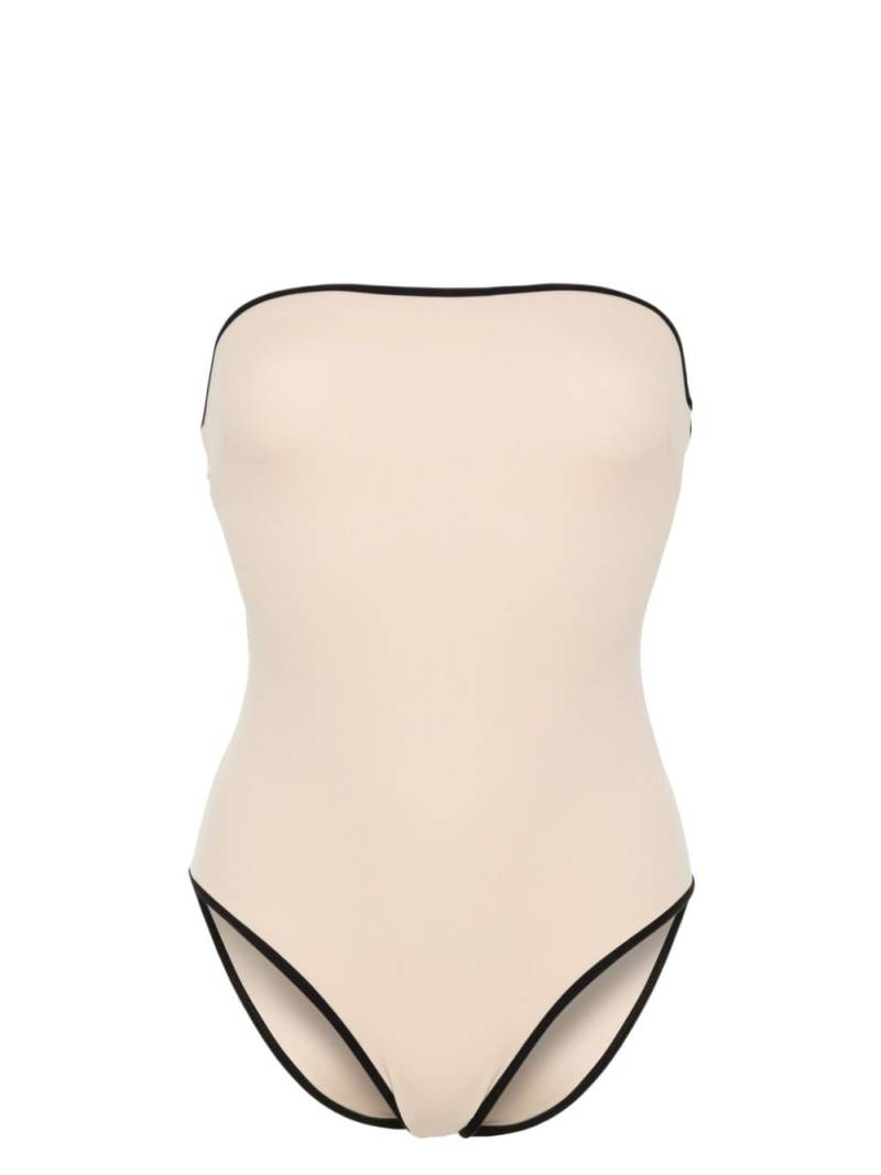 TOTEME striped-edge strapless swimsuit - Neutrals von TOTEME