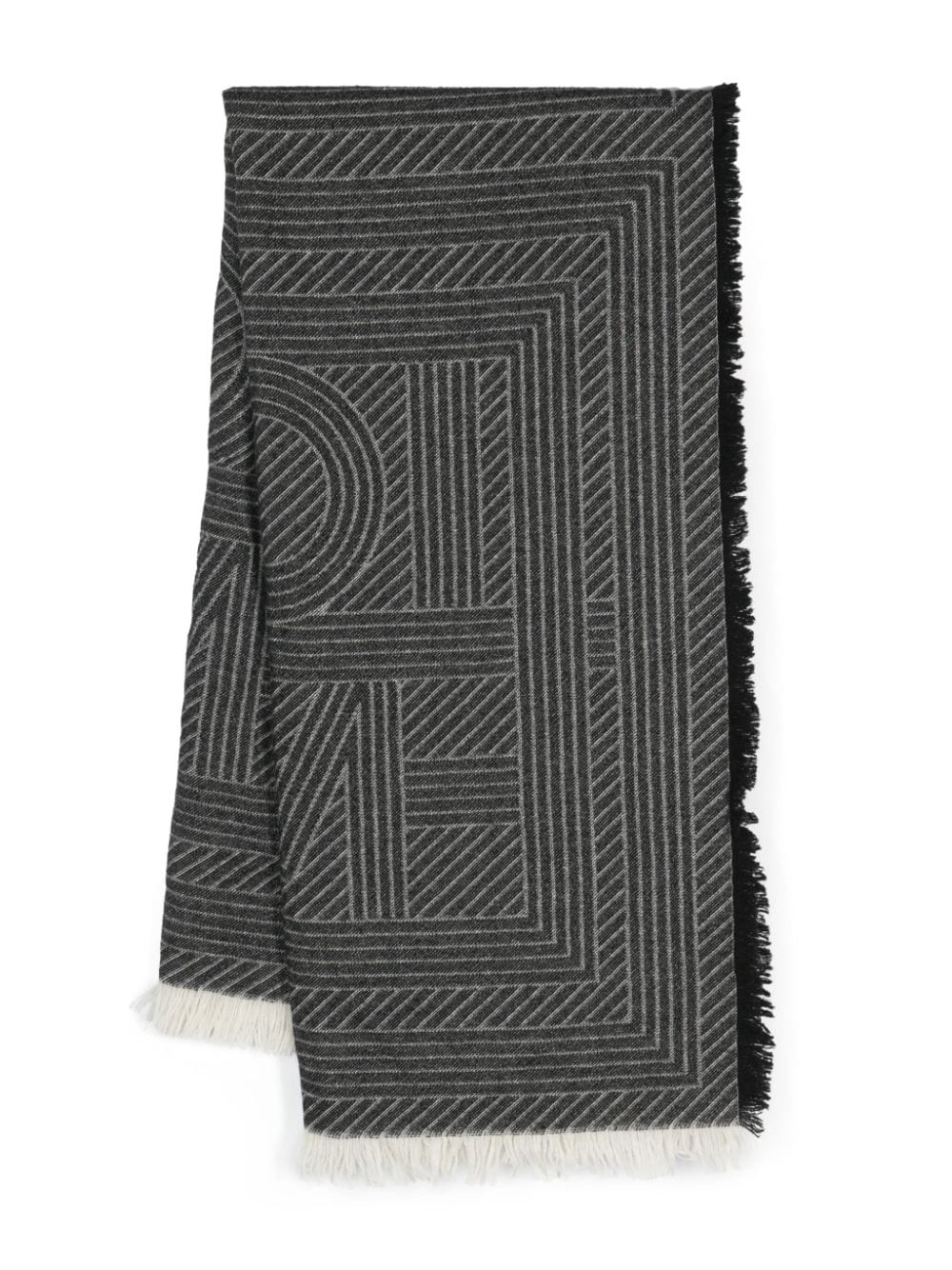 TOTEME monogram-jacquard striped fringed scarf - Black von TOTEME