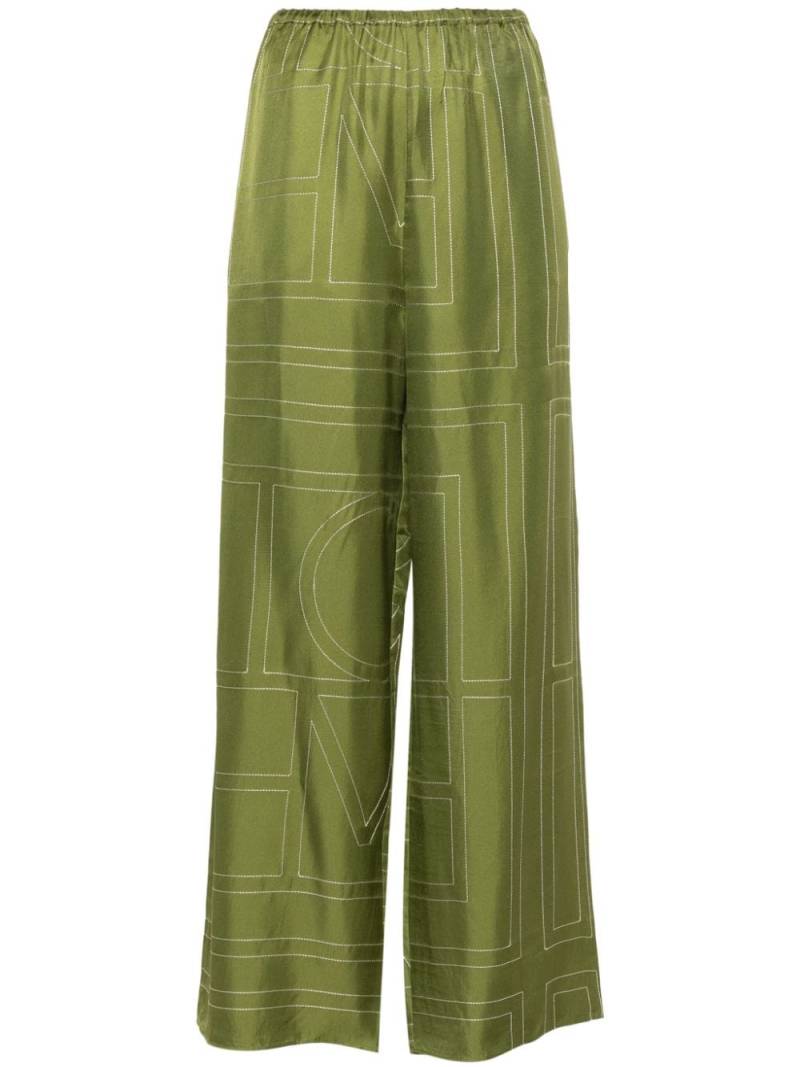 TOTEME monogram silk straight-leg trousers - Green von TOTEME