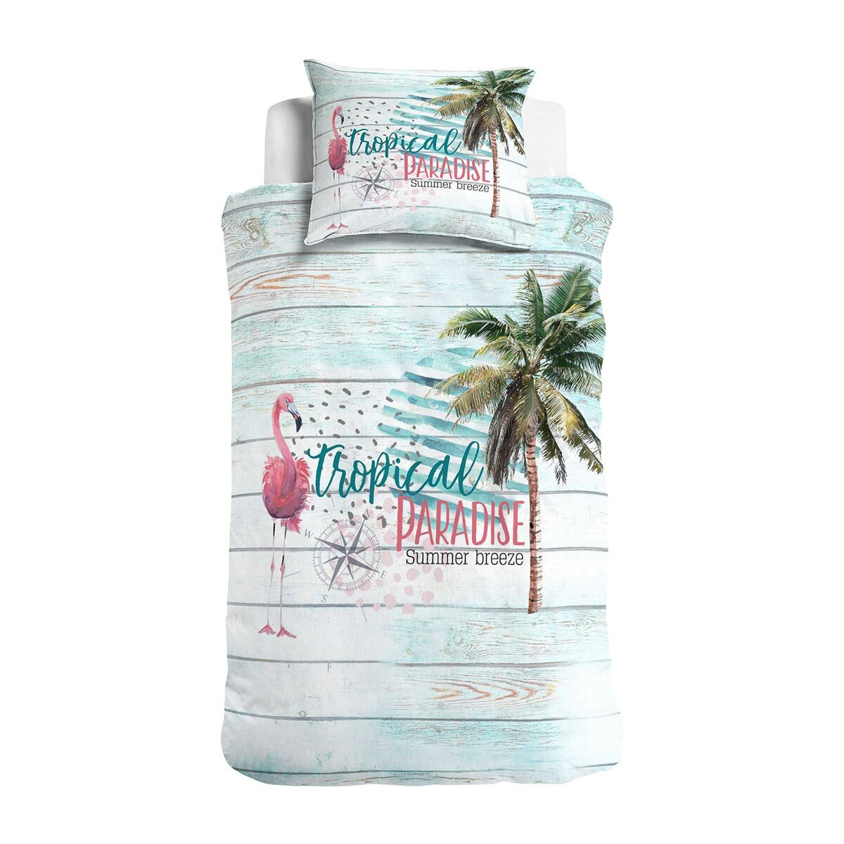 TRAUMSCHLAF Bettwäsche »Tropical Paradise«, (2 tlg.), Flamingo und Palmenmuster von TRAUMSCHLAF