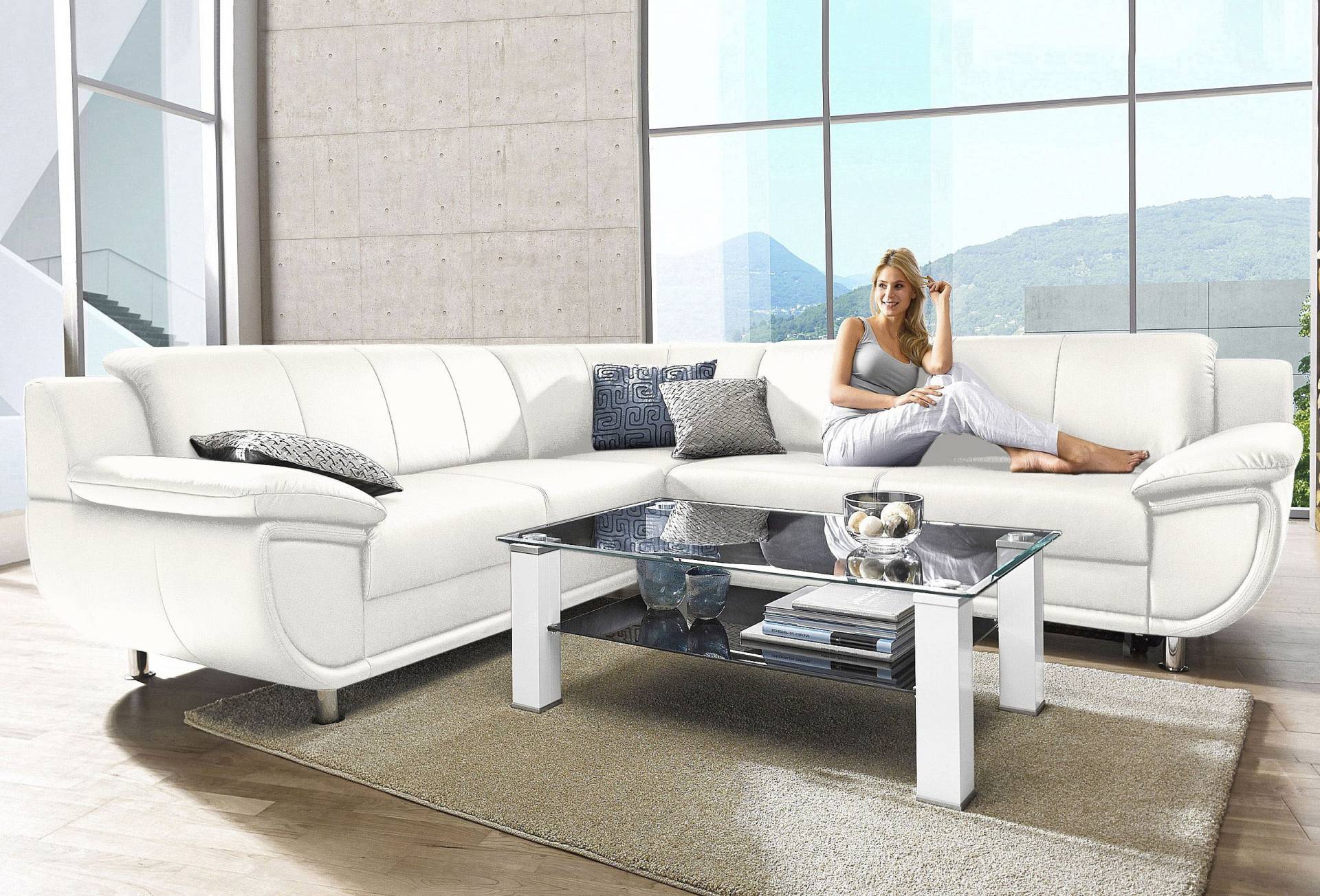 TRENDMANUFAKTUR Ecksofa »Rondo wahlweise mit Schlaffunktion, 267x247 cm (BxT), breite Armlehnen«, L-Form, wahlweise mit Federkern bestellbar, Füsse chromfarben von TRENDMANUFAKTUR