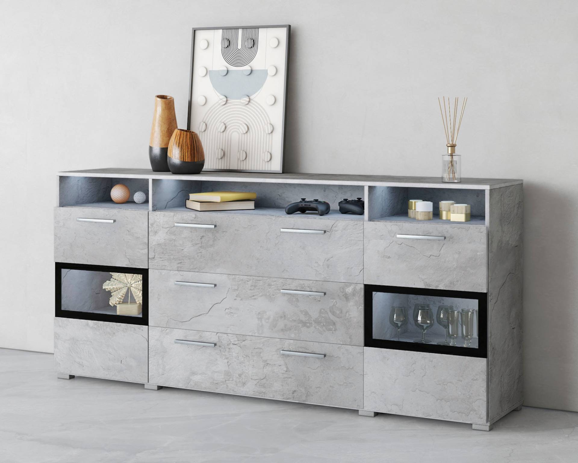 INOSIGN Sideboard »Sarah mix«, Breite 182 cm, Türen mit Glaseinsatz von INOSIGN