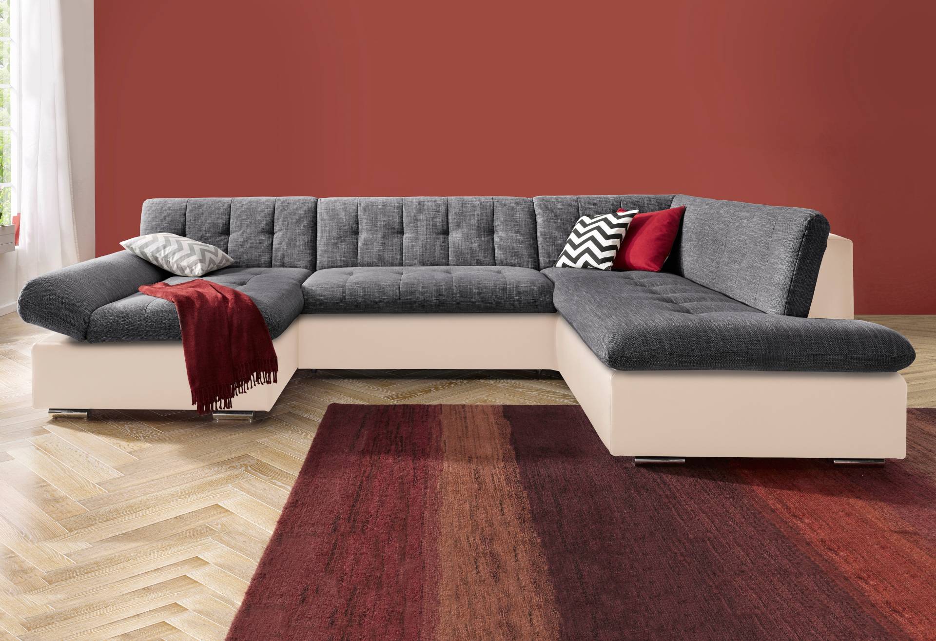 TRENDMANUFAKTUR Wohnlandschaft »Reggae modern und bequem, aktueller Materialmix, U-Form«, inkl. verstellbare Armlehne, wahlweise mit Bettfunktion TRENDMANUFAKTUR Wohnlandschaft »Reggae modern und bequem, aktueller Materialmix, U-Form«, inkl. verstellbare Armlehne, wahlweise mit Bettfunktion von TRENDMANUFAKTUR