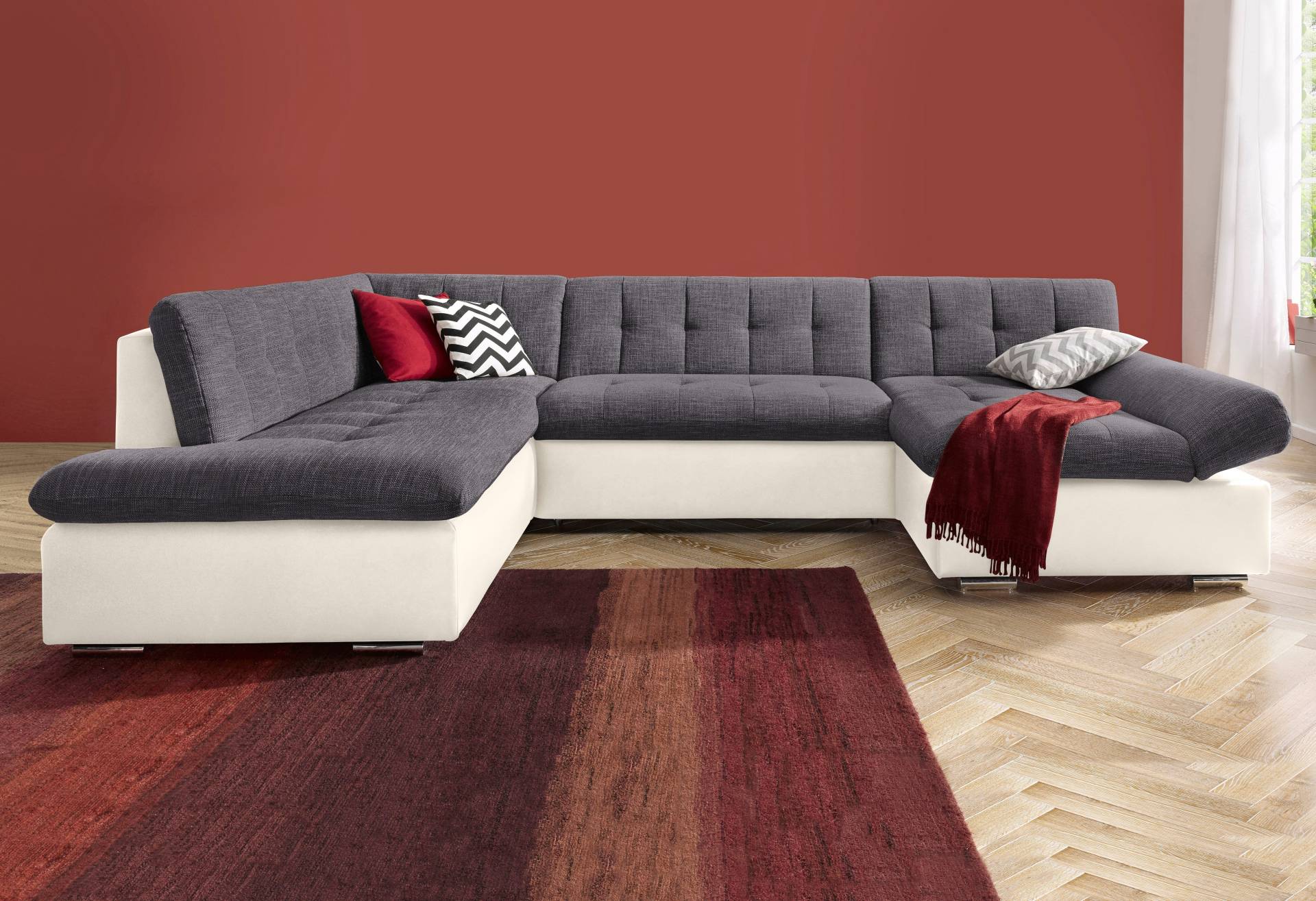 TRENDMANUFAKTUR Wohnlandschaft »Reggae modern und bequem, aktueller Materialmix, U-Form«, inkl. verstellbare Armlehne, wahlweise mit Bettfunktion TRENDMANUFAKTUR Wohnlandschaft »Reggae modern und bequem, aktueller Materialmix, U-Form«, inkl. verstellbare Armlehne, wahlweise mit Bettfunktion von TRENDMANUFAKTUR