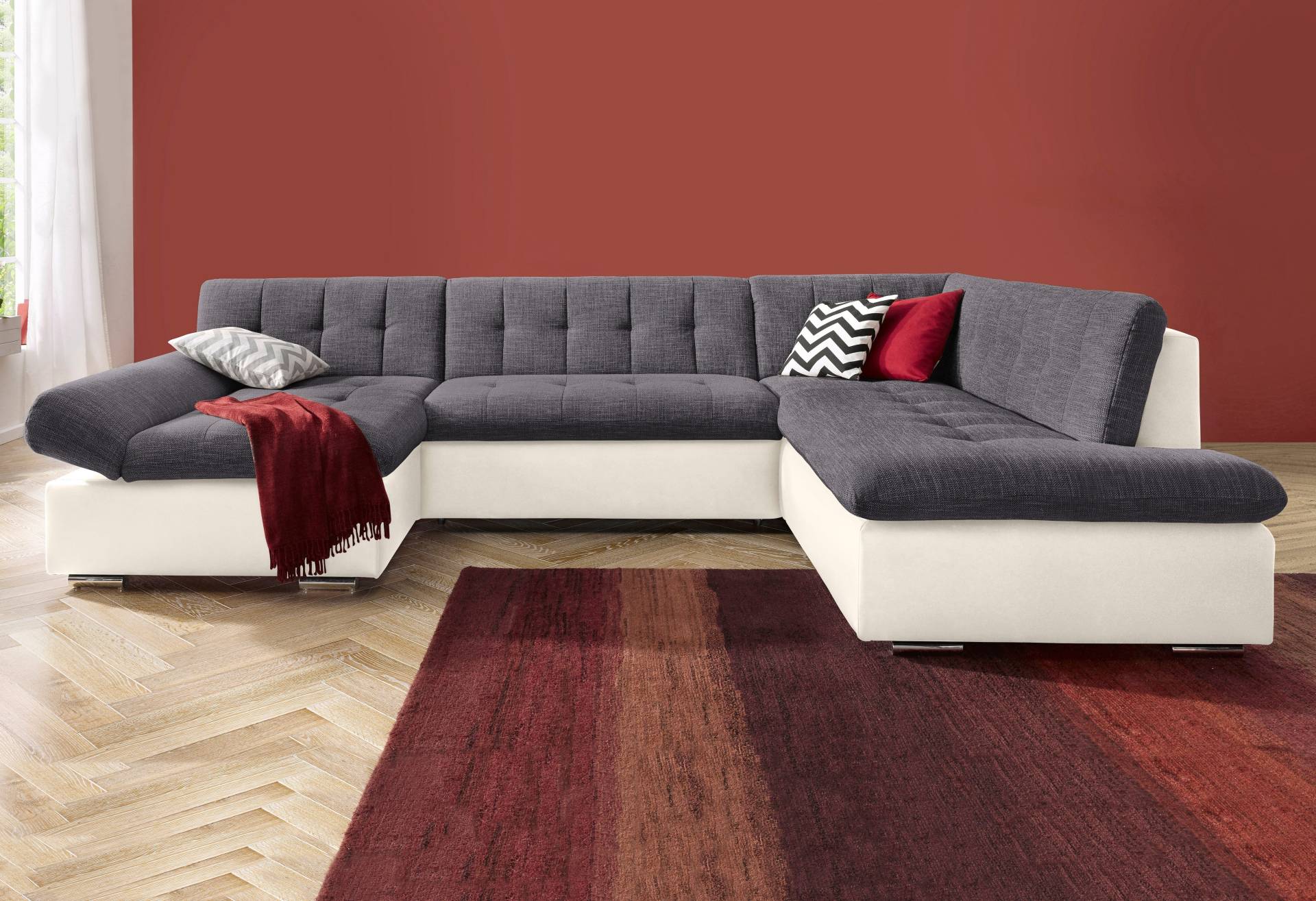 TRENDMANUFAKTUR Wohnlandschaft »Reggae modern und bequem, aktueller Materialmix, U-Form«, inkl. verstellbare Armlehne, wahlweise mit Bettfunktion TRENDMANUFAKTUR Wohnlandschaft »Reggae modern und bequem, aktueller Materialmix, U-Form«, inkl. verstellbare Armlehne, wahlweise mit Bettfunktion von TRENDMANUFAKTUR