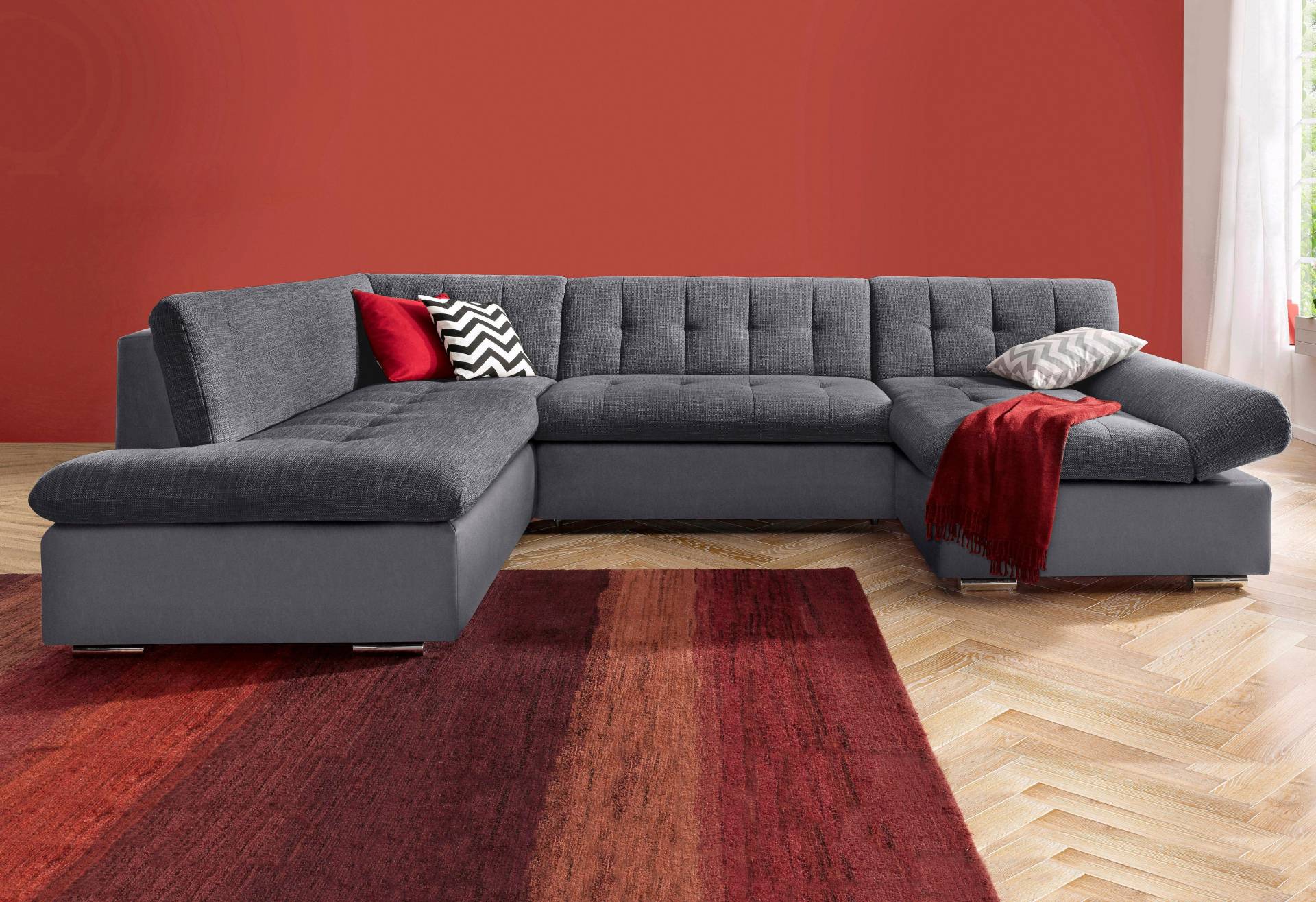TRENDMANUFAKTUR Wohnlandschaft »Reggae modern und bequem, aktueller Materialmix, U-Form«, inkl. verstellbare Armlehne, wahlweise mit Bettfunktion TRENDMANUFAKTUR Wohnlandschaft »Reggae modern und bequem, aktueller Materialmix, U-Form«, inkl. verstellbare Armlehne, wahlweise mit Bettfunktion von TRENDMANUFAKTUR