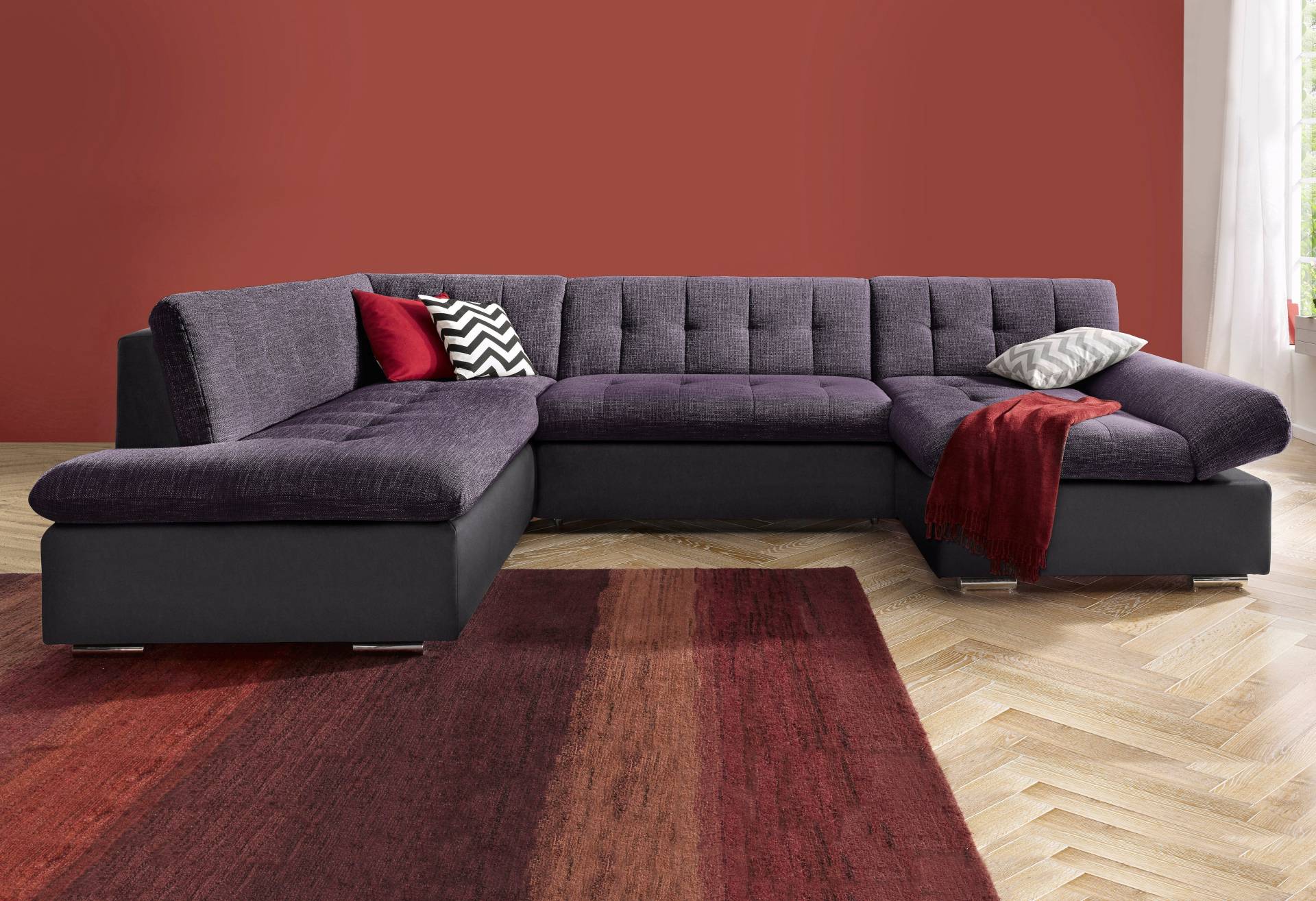 TRENDMANUFAKTUR Wohnlandschaft »Reggae modern und bequem, aktueller Materialmix, U-Form«, inkl. verstellbare Armlehne, wahlweise mit Bettfunktion TRENDMANUFAKTUR Wohnlandschaft »Reggae modern und bequem, aktueller Materialmix, U-Form«, inkl. verstellbare Armlehne, wahlweise mit Bettfunktion von TRENDMANUFAKTUR