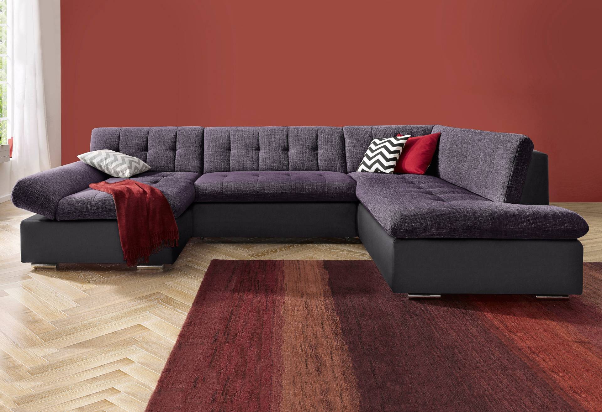 TRENDMANUFAKTUR Wohnlandschaft »Reggae modern und bequem, aktueller Materialmix, U-Form«, inkl. verstellbare Armlehne, wahlweise mit Bettfunktion TRENDMANUFAKTUR Wohnlandschaft »Reggae modern und bequem, aktueller Materialmix, U-Form«, inkl. verstellbare Armlehne, wahlweise mit Bettfunktion von TRENDMANUFAKTUR