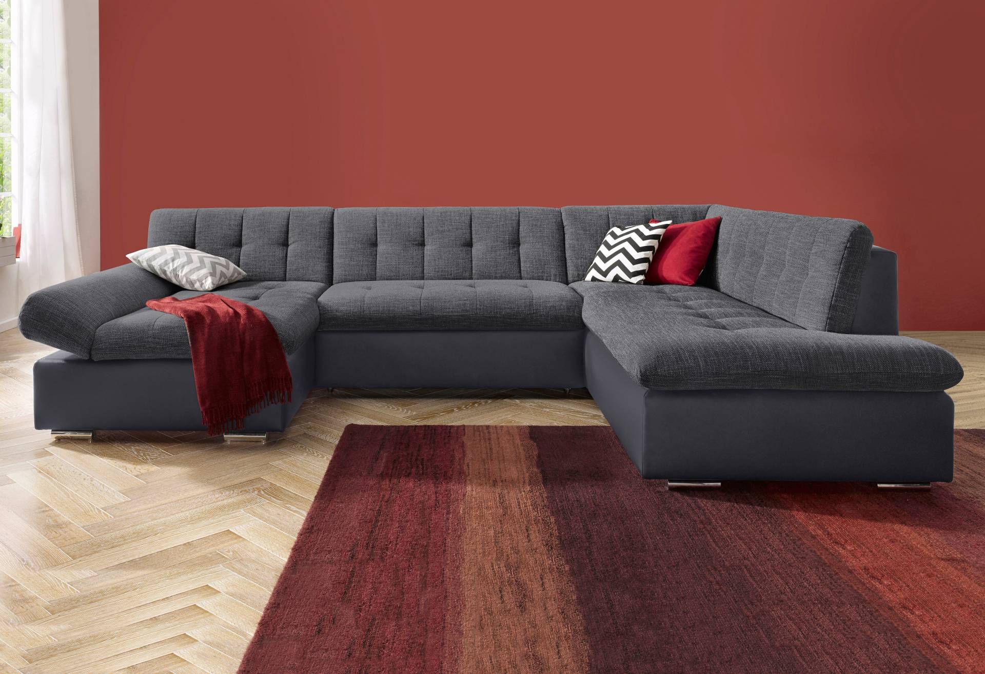 TRENDMANUFAKTUR Wohnlandschaft »Reggae modern und bequem, aktueller Materialmix, U-Form«, inkl. verstellbare Armlehne, wahlweise mit Bettfunktion TRENDMANUFAKTUR Wohnlandschaft »Reggae modern und bequem, aktueller Materialmix, U-Form«, inkl. verstellbare Armlehne, wahlweise mit Bettfunktion von TRENDMANUFAKTUR