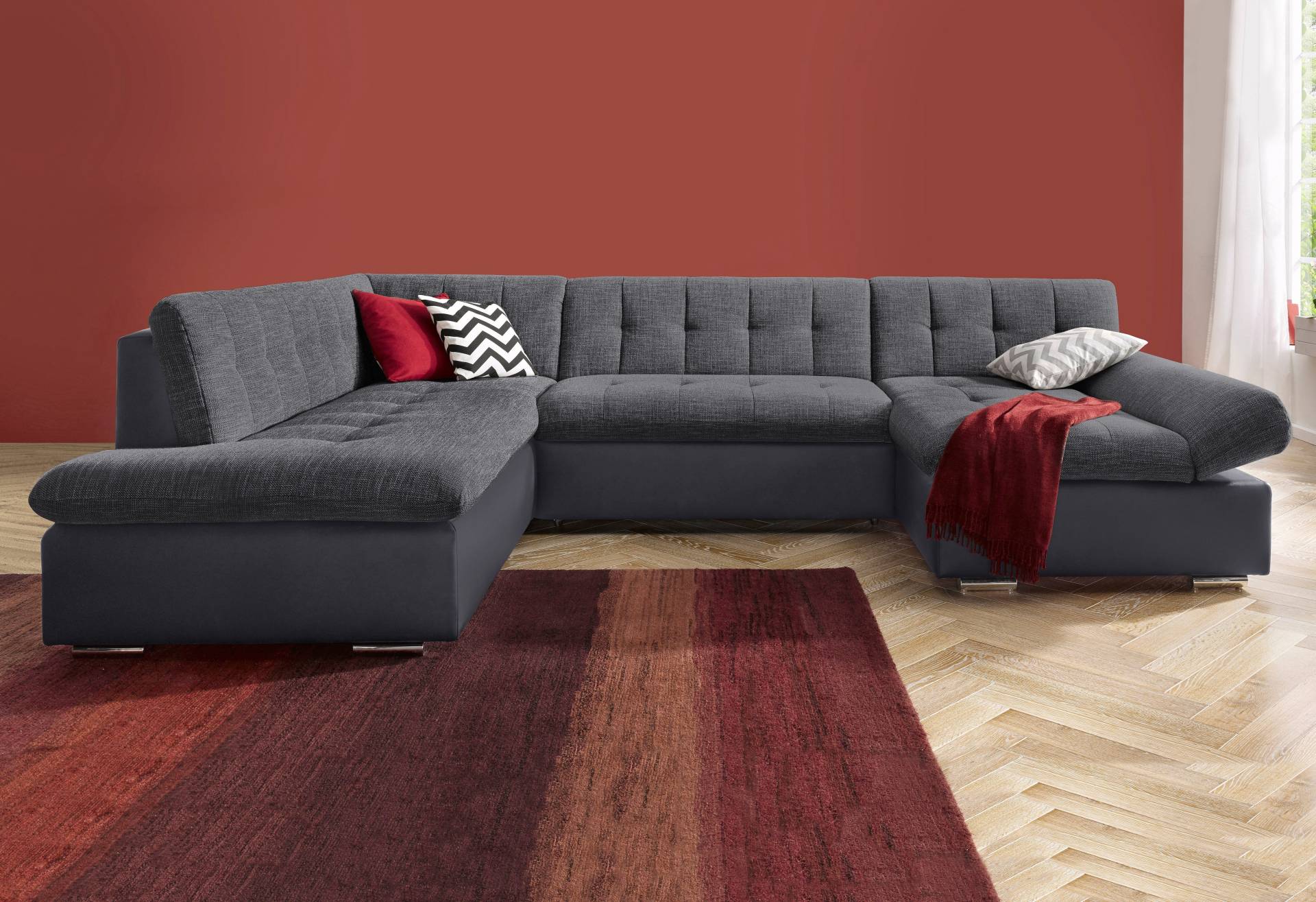 TRENDMANUFAKTUR Wohnlandschaft »Reggae modern und bequem, aktueller Materialmix, U-Form«, inkl. verstellbare Armlehne, wahlweise mit Bettfunktion TRENDMANUFAKTUR Wohnlandschaft »Reggae modern und bequem, aktueller Materialmix, U-Form«, inkl. verstellbare Armlehne, wahlweise mit Bettfunktion von TRENDMANUFAKTUR