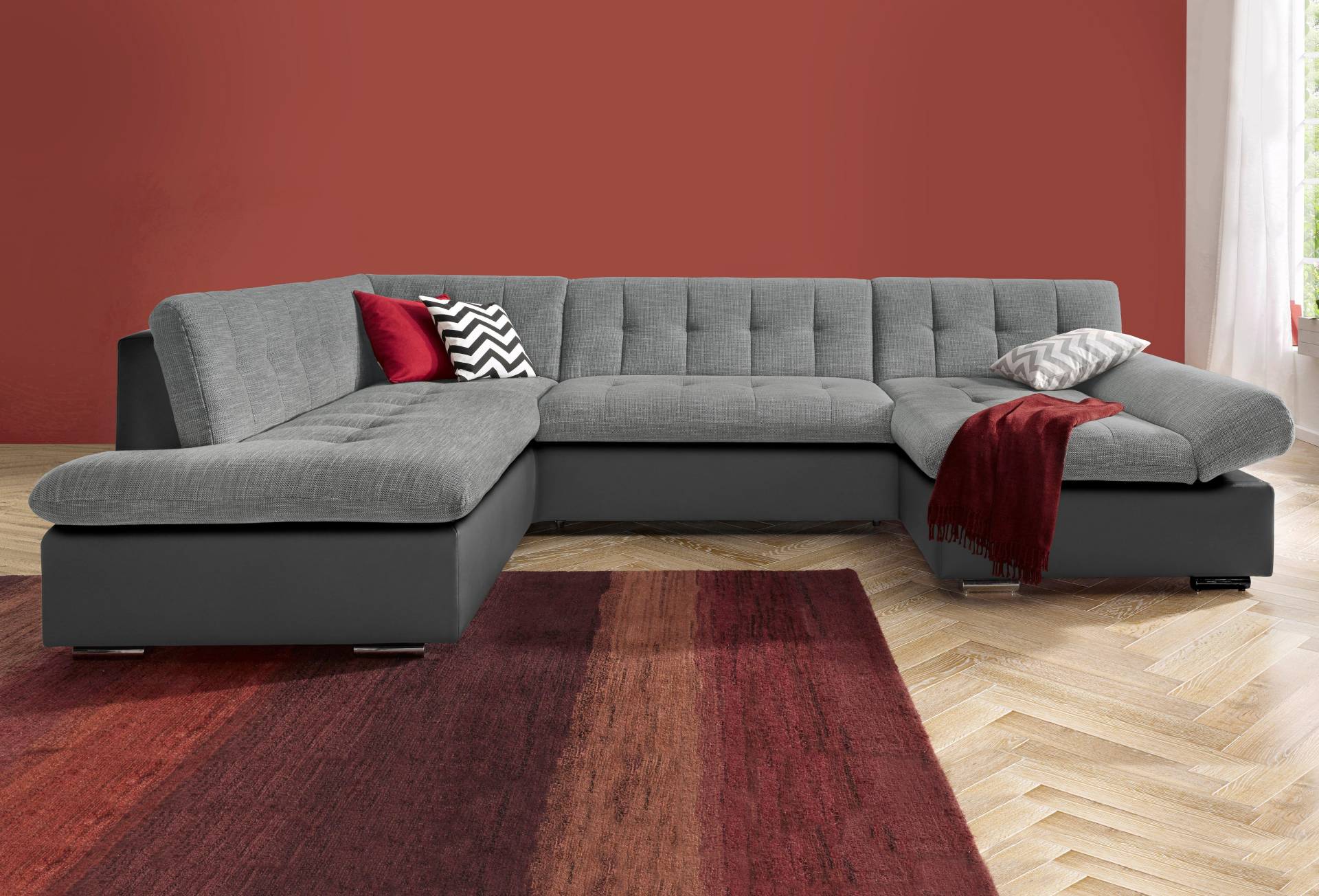 TRENDMANUFAKTUR Wohnlandschaft »Reggae modern und bequem, aktueller Materialmix, U-Form«, inkl. verstellbare Armlehne, wahlweise mit Bettfunktion TRENDMANUFAKTUR Wohnlandschaft »Reggae modern und bequem, aktueller Materialmix, U-Form«, inkl. verstellbare Armlehne, wahlweise mit Bettfunktion von TRENDMANUFAKTUR