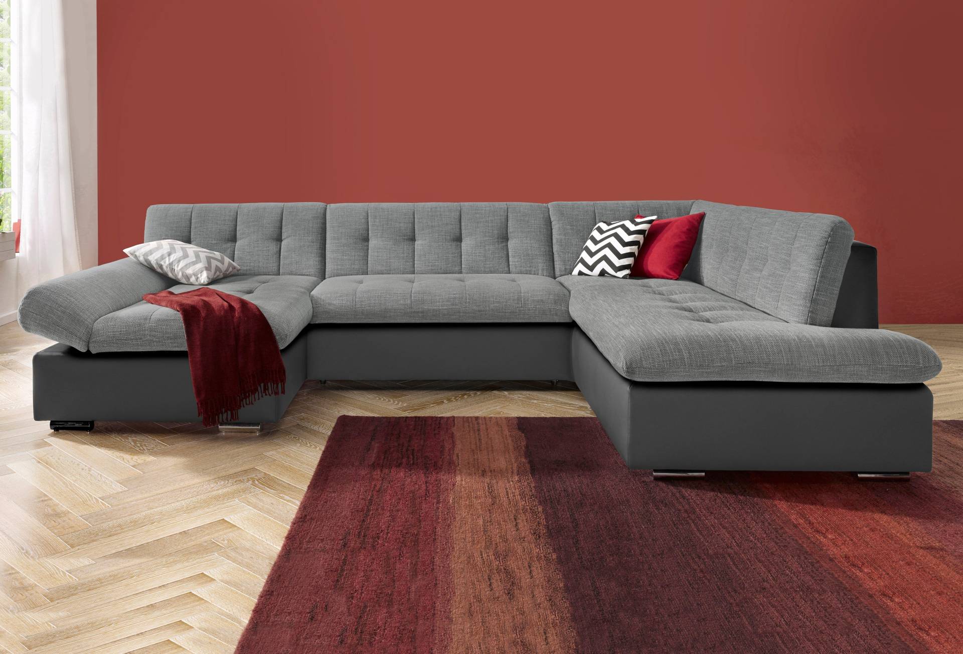 TRENDMANUFAKTUR Wohnlandschaft »Reggae modern und bequem, aktueller Materialmix, U-Form«, inkl. verstellbare Armlehne, wahlweise mit Bettfunktion TRENDMANUFAKTUR Wohnlandschaft »Reggae modern und bequem, aktueller Materialmix, U-Form«, inkl. verstellbare Armlehne, wahlweise mit Bettfunktion von TRENDMANUFAKTUR