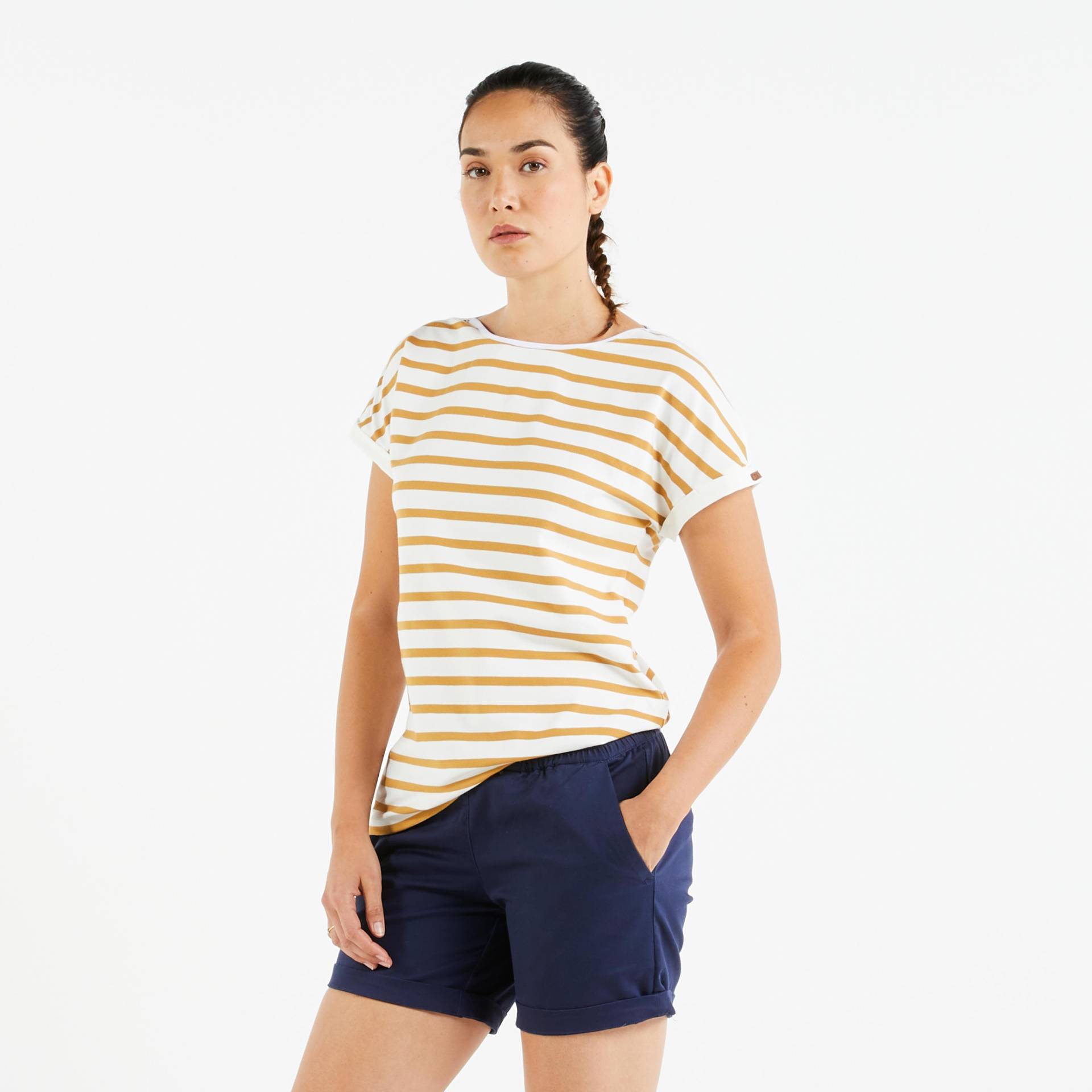 Kurzarmshirt - Sailing 100 Damen Gelb Bunt L von TRIBORD