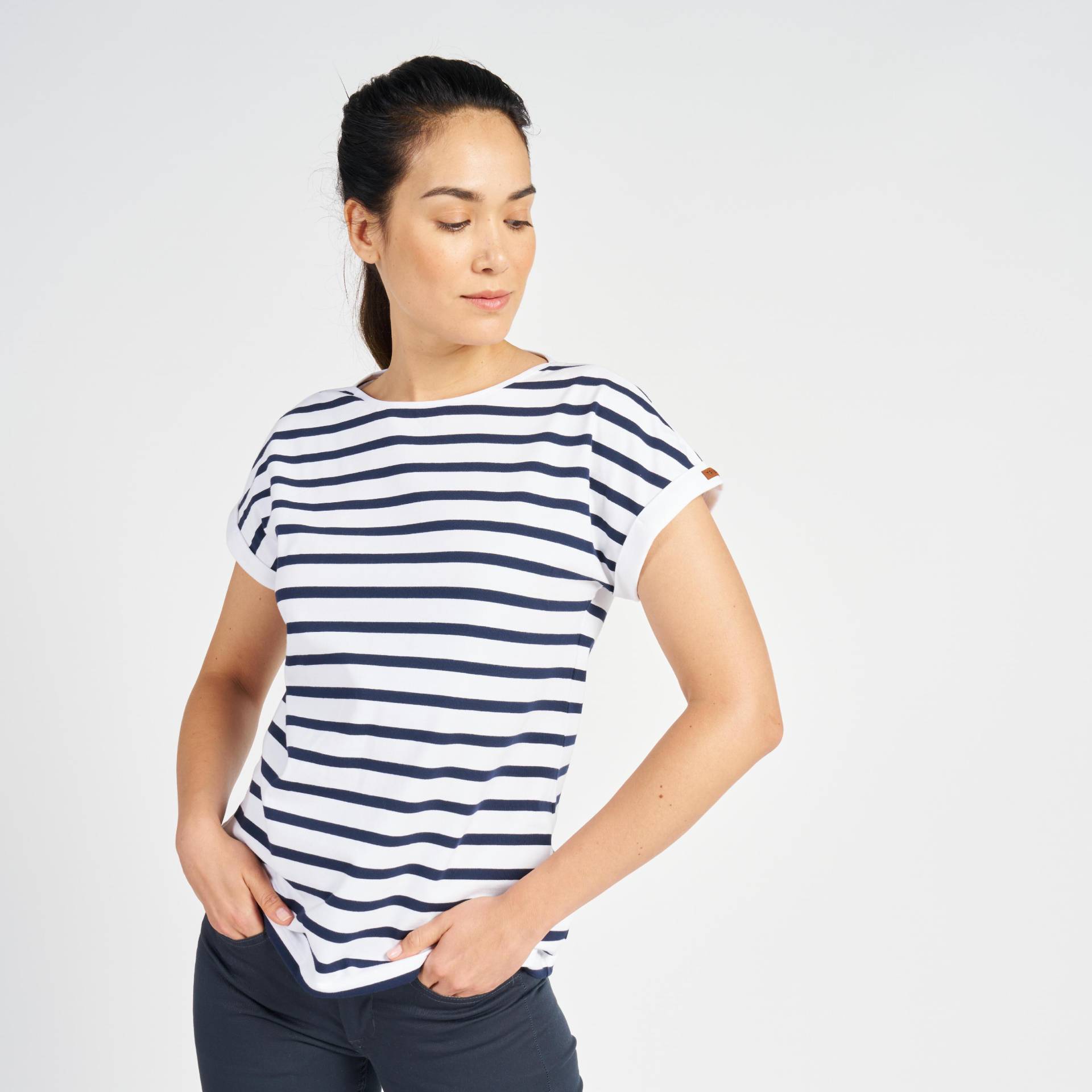 TRIBORD - Kurzarmshirt SAILING 100, für Damen, Schwarz/Weiss, Größe L von TRIBORD