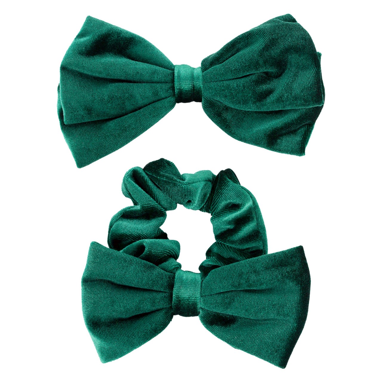 TRISA Hair - Velvet Scrunchie & Bow Hair Clip Green von TRISA