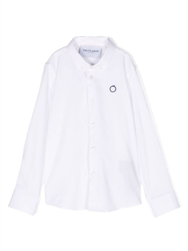 TRUSSARDI JUNIOR logo-embroidered button-down shirt - White von TRUSSARDI JUNIOR