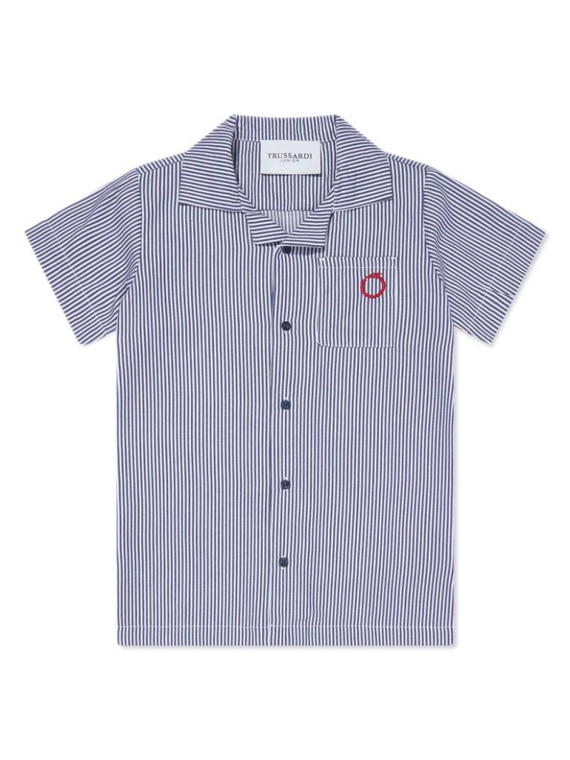 TRUSSARDI JUNIOR logo-embroidery striped cotton shirt - Blue von TRUSSARDI JUNIOR