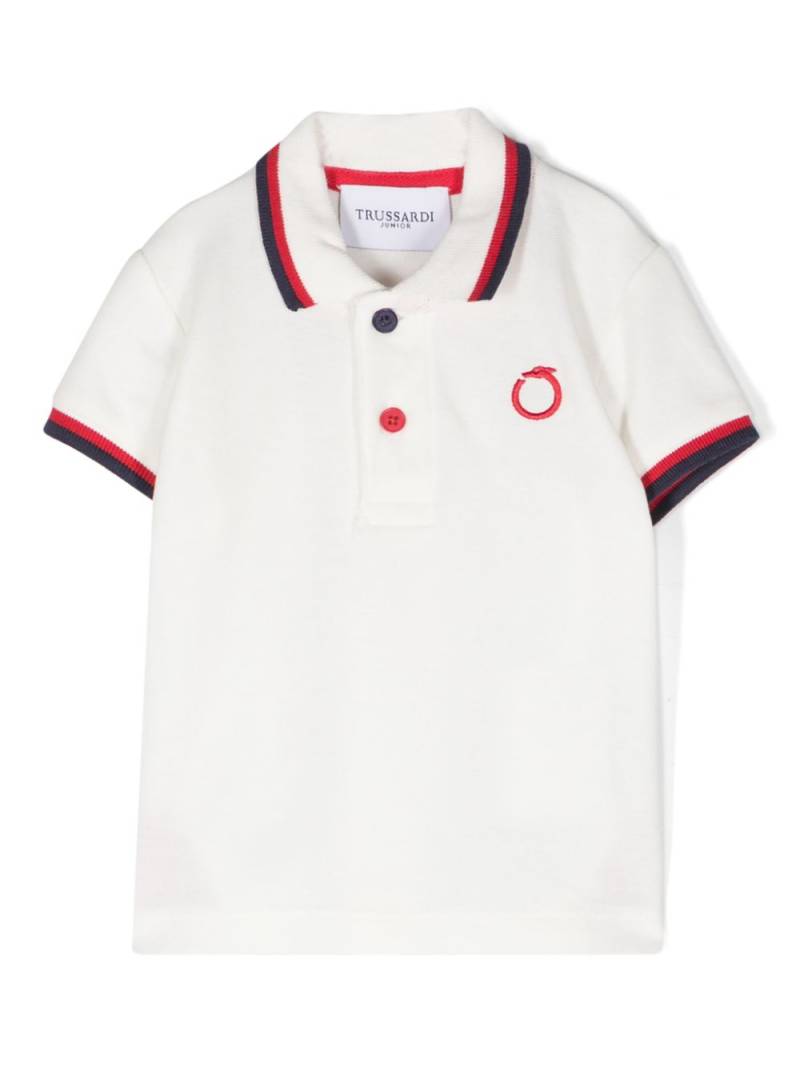 TRUSSARDI JUNIOR logo-lettering piqué polo shirt - White von TRUSSARDI JUNIOR