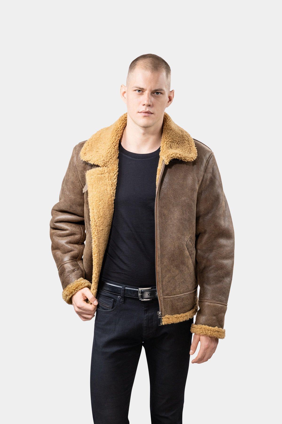 GÖTTIG. - Lammfell Aviator B3 Lederjacke Braun, für Herren, Größe L von GÖTTIG.