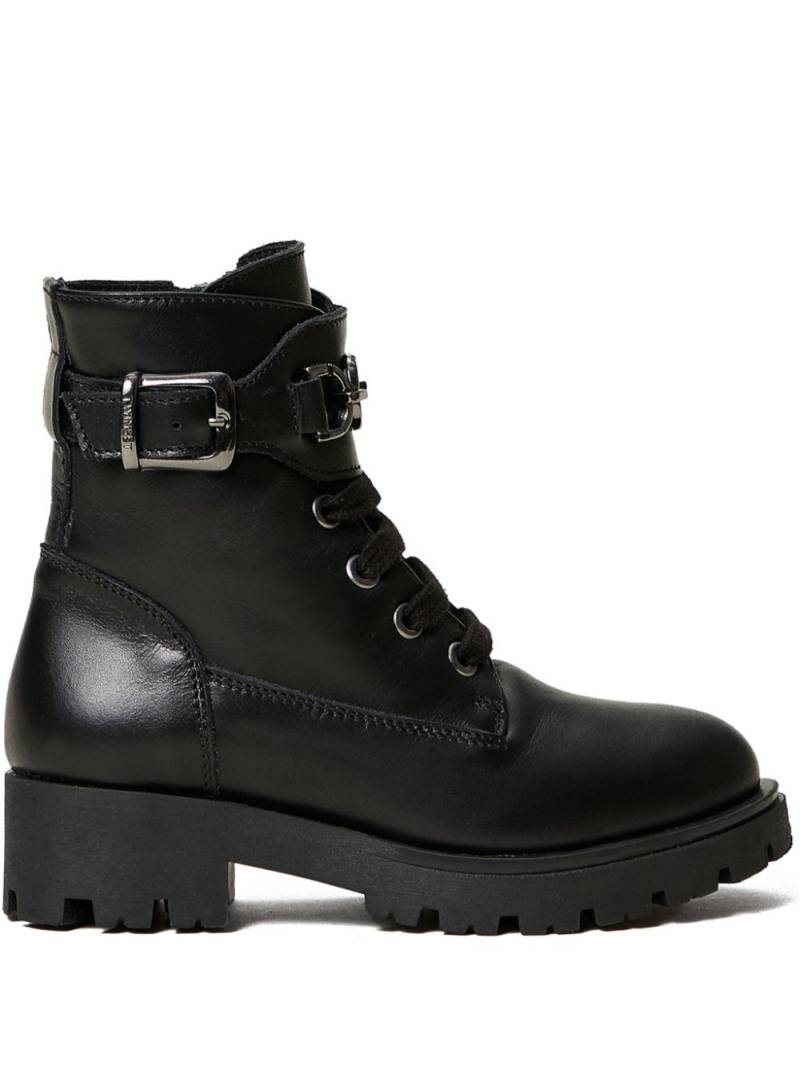 TWINSET Kids ankle-strap leather combat boots - Black von TWINSET Kids