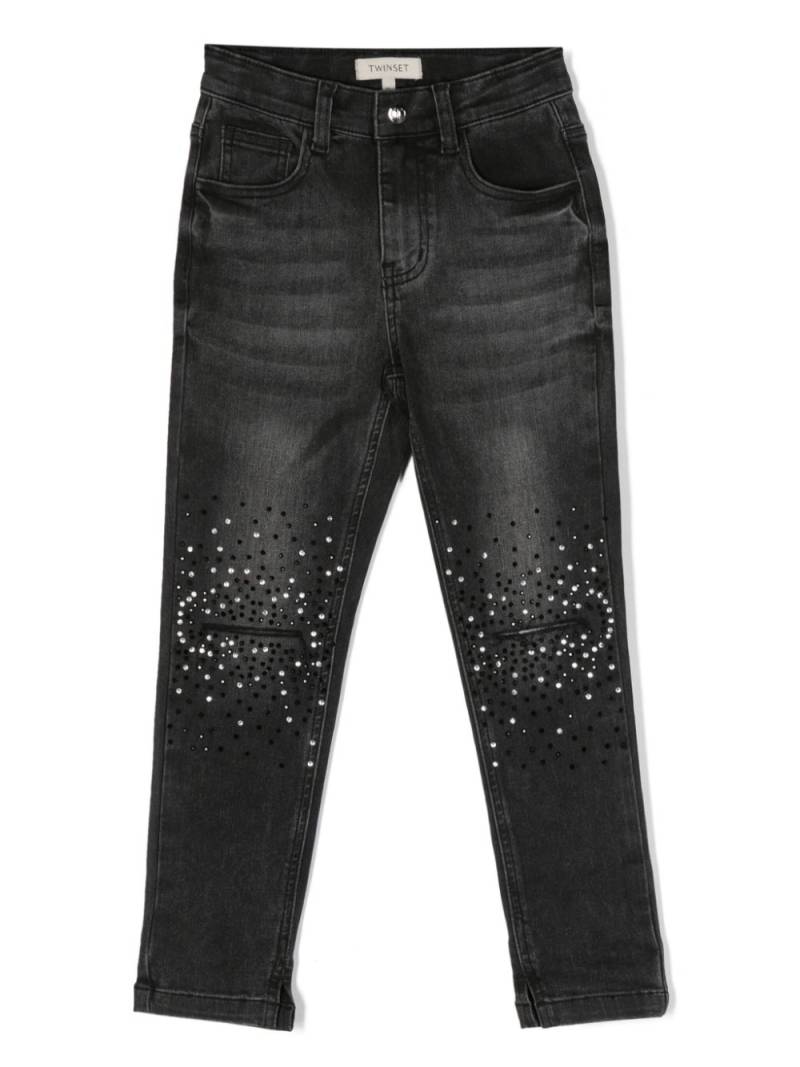 TWINSET Kids crystal-embellished tapered-leg jeans - Black von TWINSET Kids